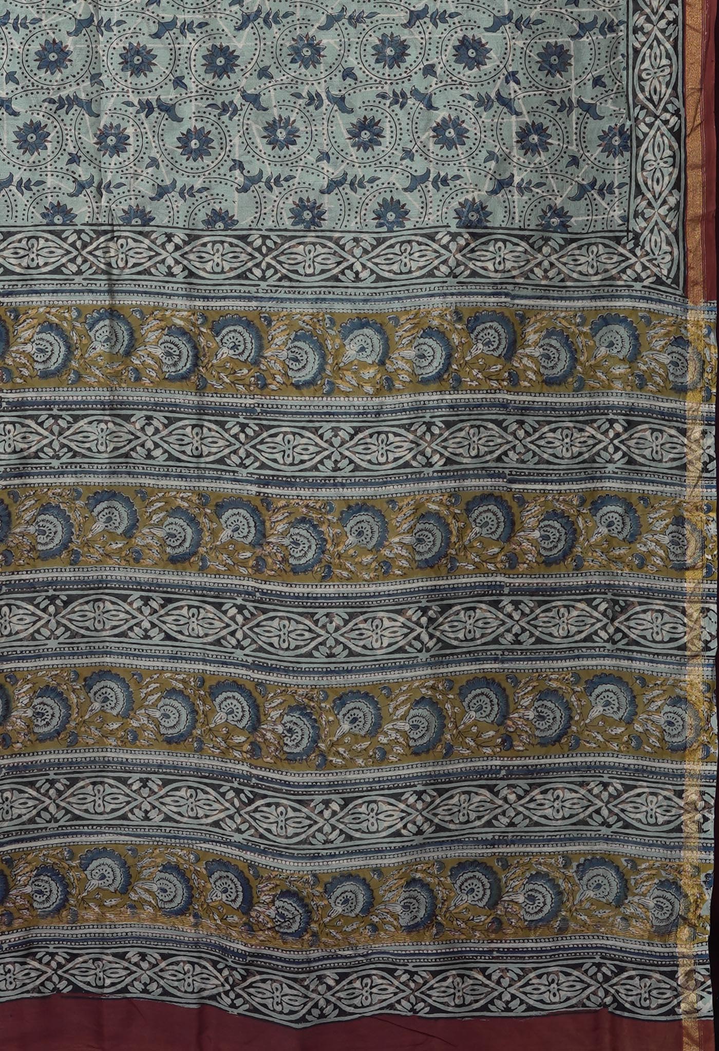 Blue Pure Bagru Kalamkari Printed Chanderi Sico Saree-UNM82639