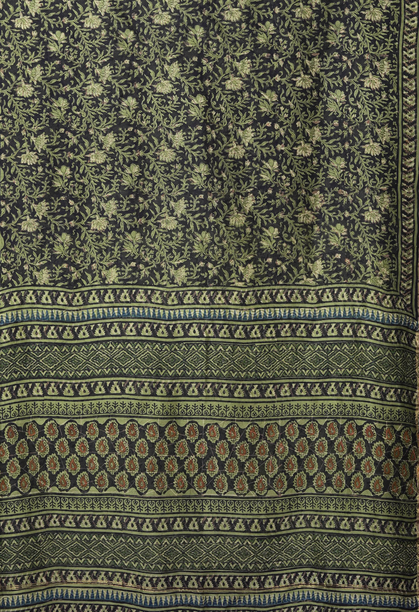 Black Pure Bagru Kalamkari Printed Chanderi Sico Saree-UNM82641