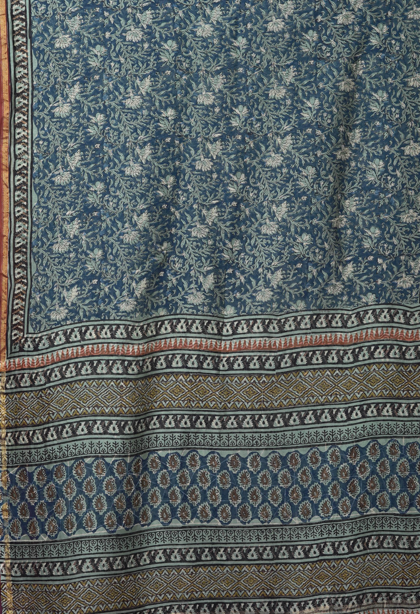 Blue Pure Bagru Kalamkari Printed Chanderi Sico Saree-UNM82642