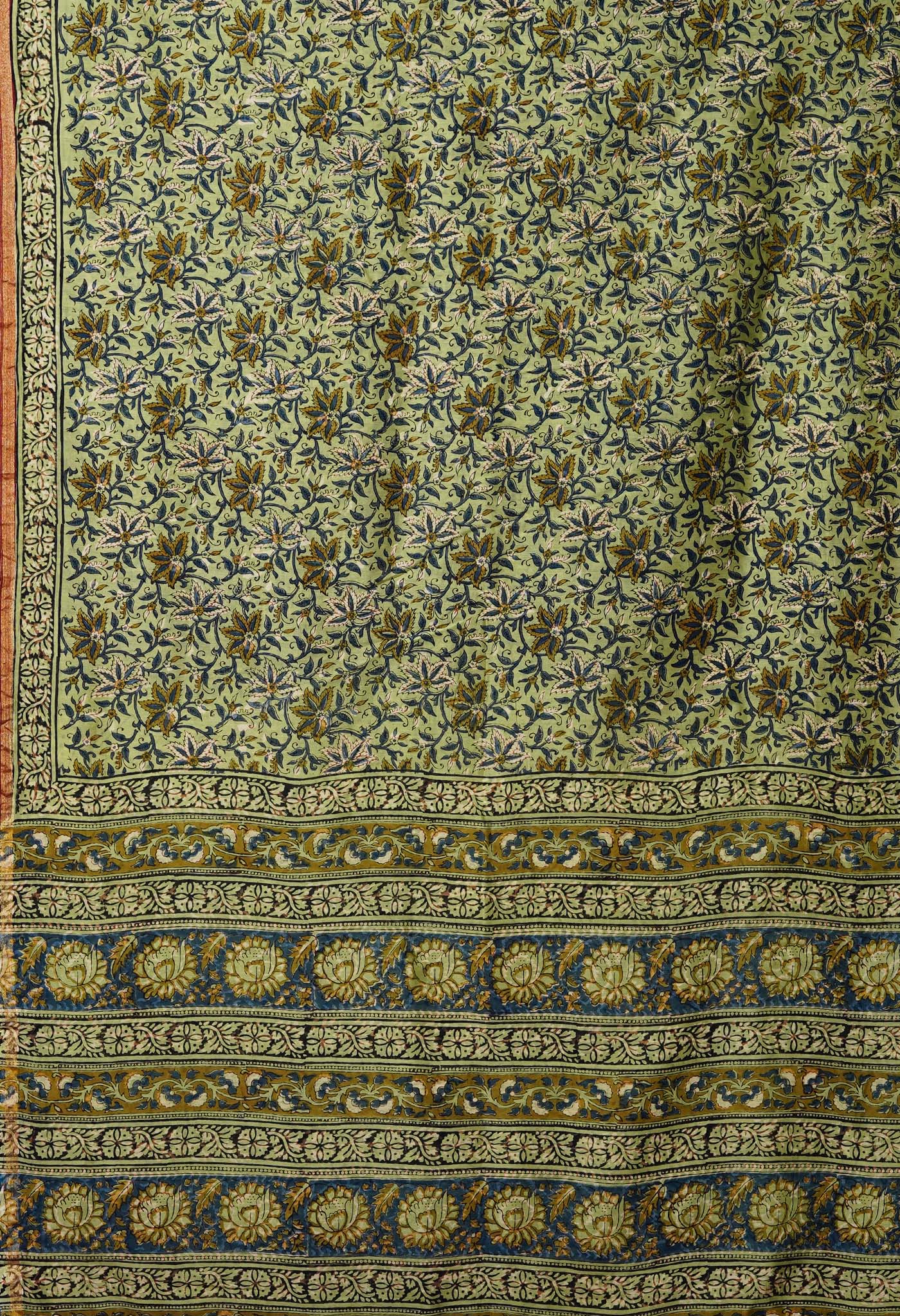 Green Pure Bagru Kalamkari Printed Chanderi Sico Saree-UNM82644