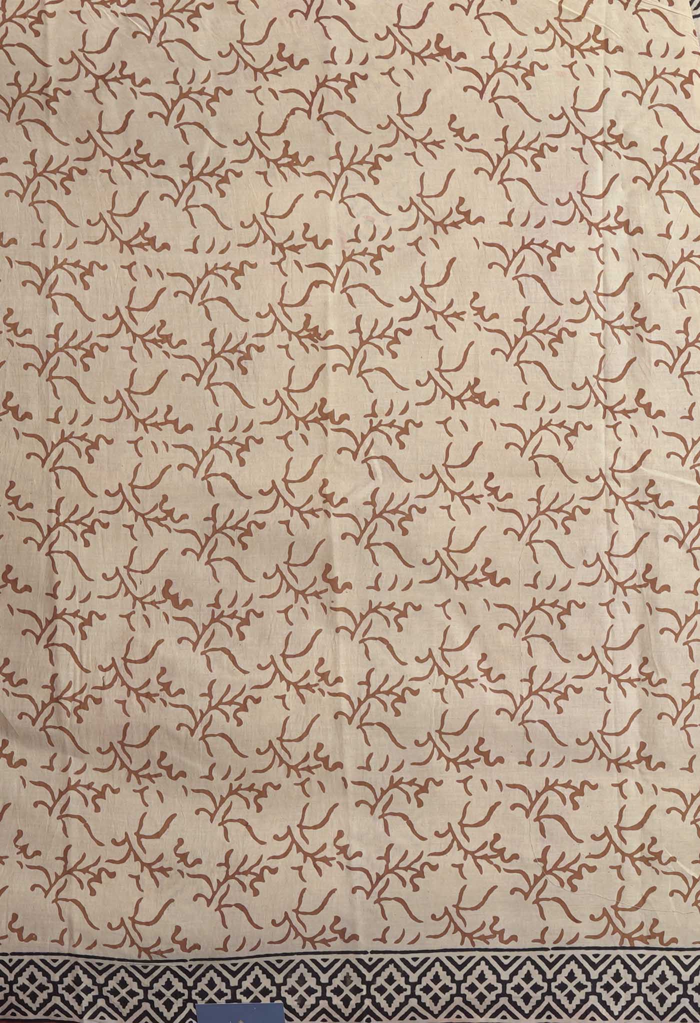 Cream Pure Bagru Kalamkari Printed Chanderi Sico Saree-UNM82651