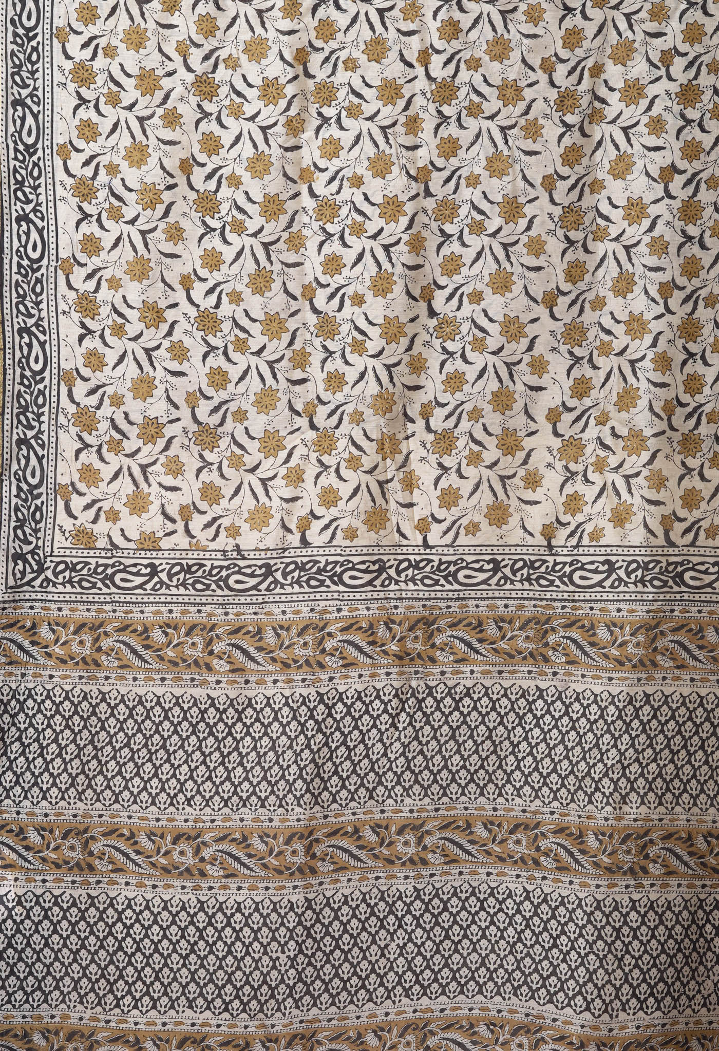 Cream Pure Bagru Kalamkari Printed Chanderi Sico Saree-UNM82655