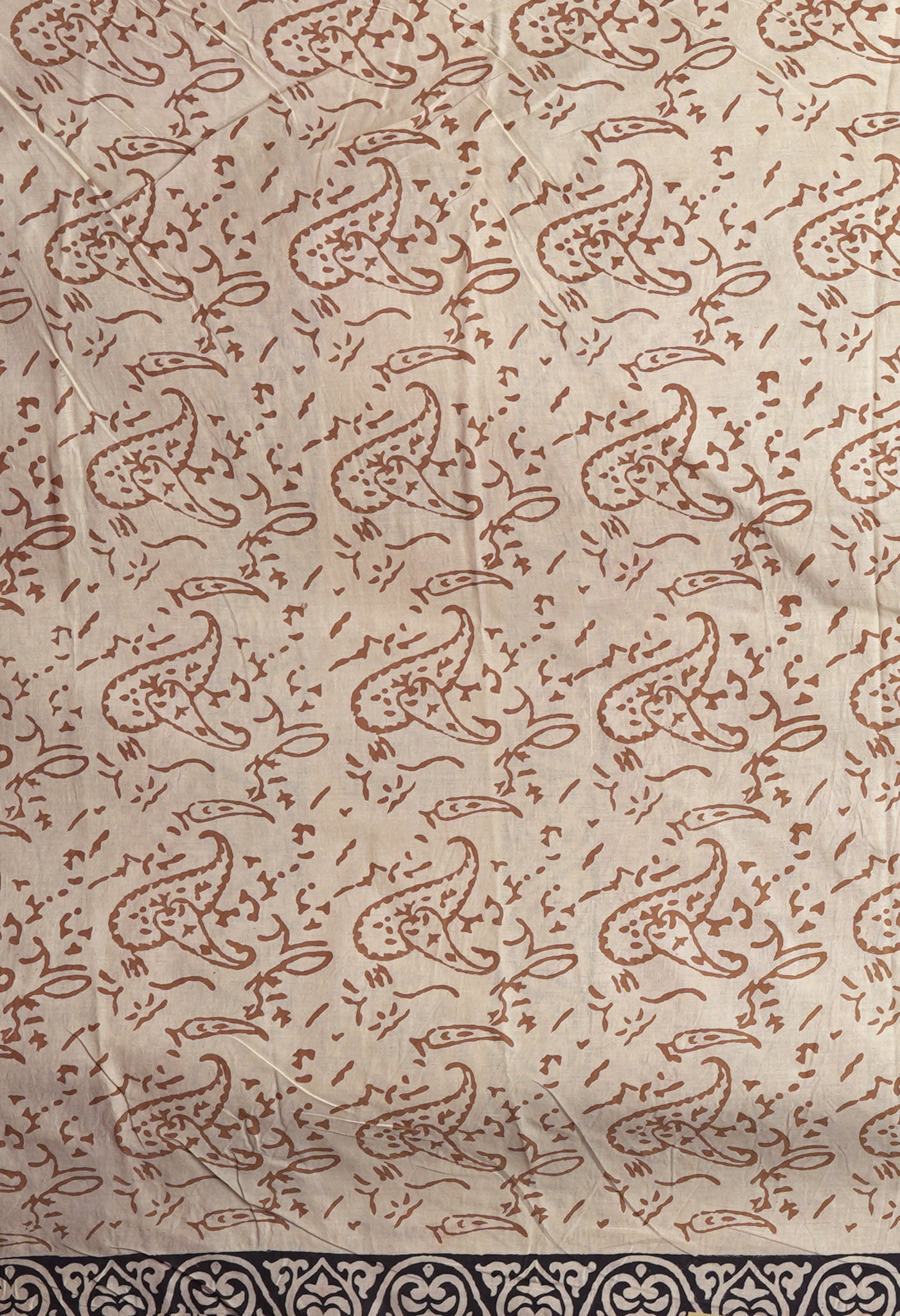Cream Pure Bagru Kalamkari Printed Chanderi Sico Saree-UNM82656