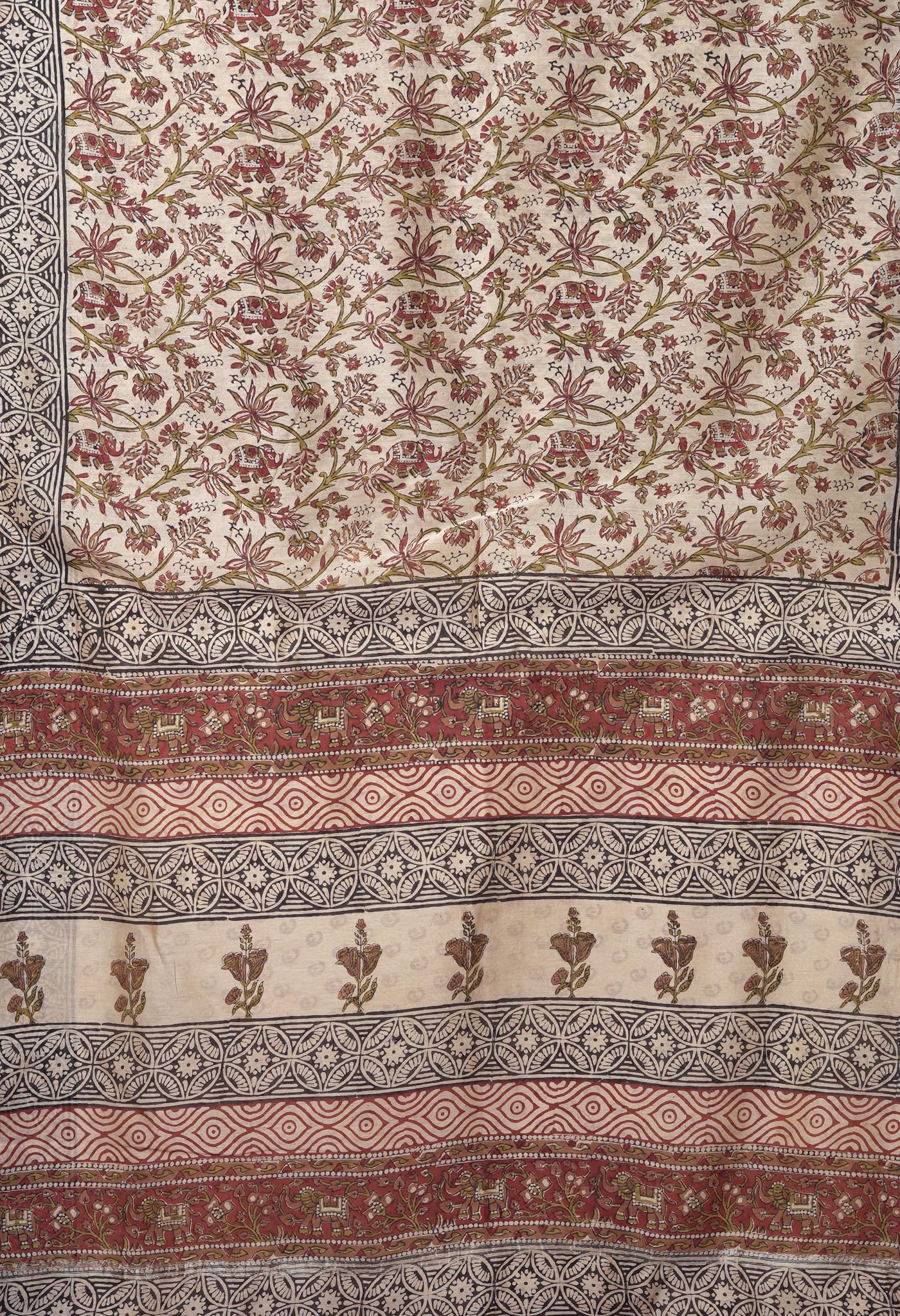 Cream Pure Bagru Kalamkari Printed Chanderi Sico Saree-UNM82659