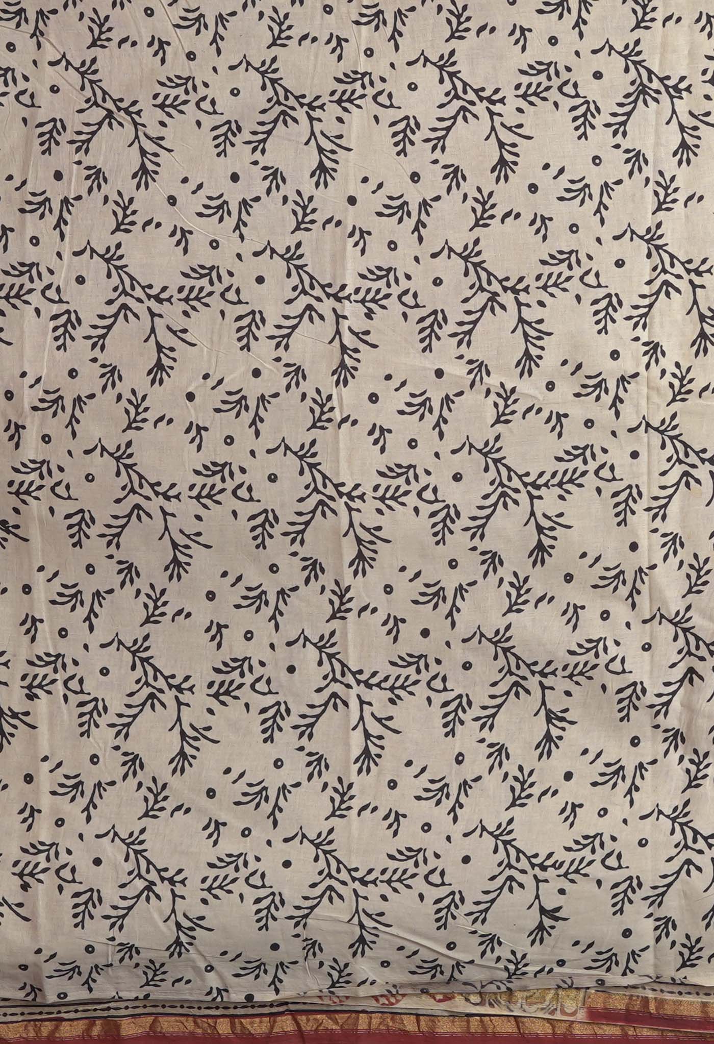 Cream Pure Bagru Kalamkari Printed Chanderi Sico Saree-UNM82660