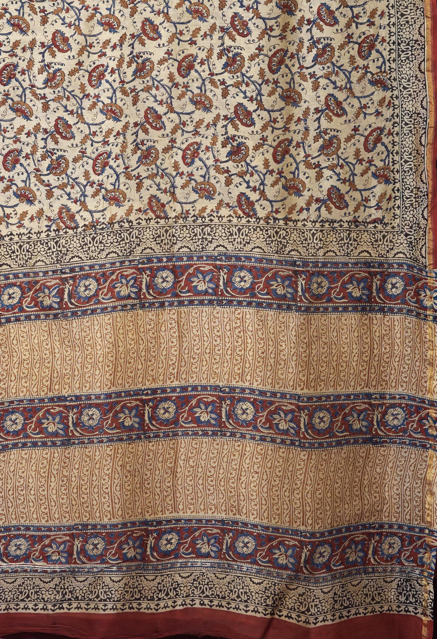 Cream Pure Bagru Kalamkari Printed Chanderi Sico Saree-UNM82664