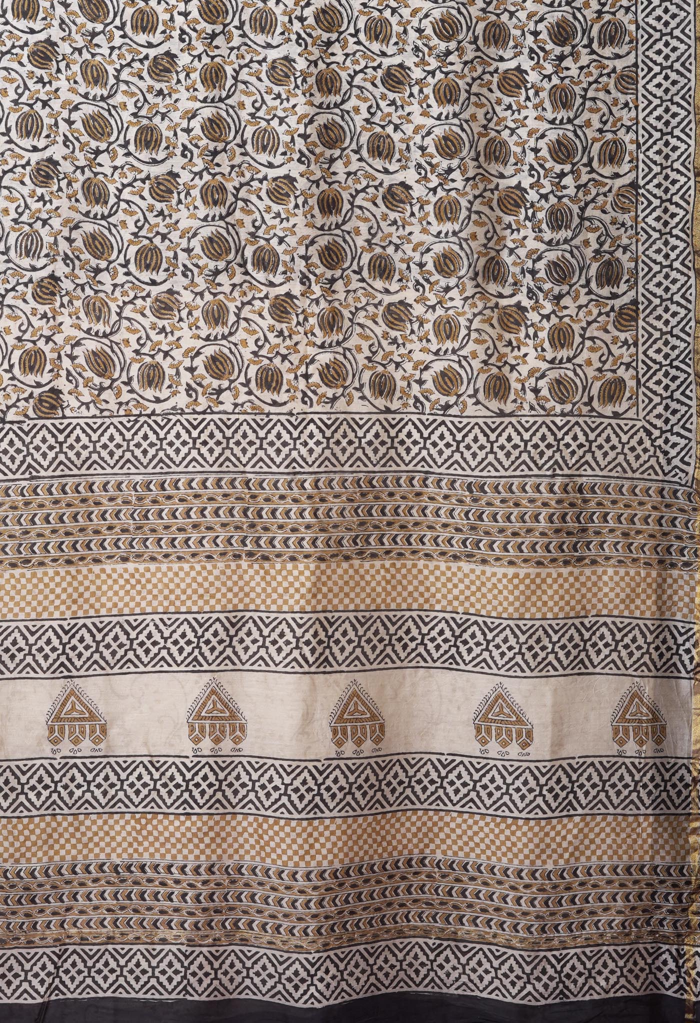 Cream Pure Bagru Kalamkari Printed Chanderi Sico Saree-UNM82665