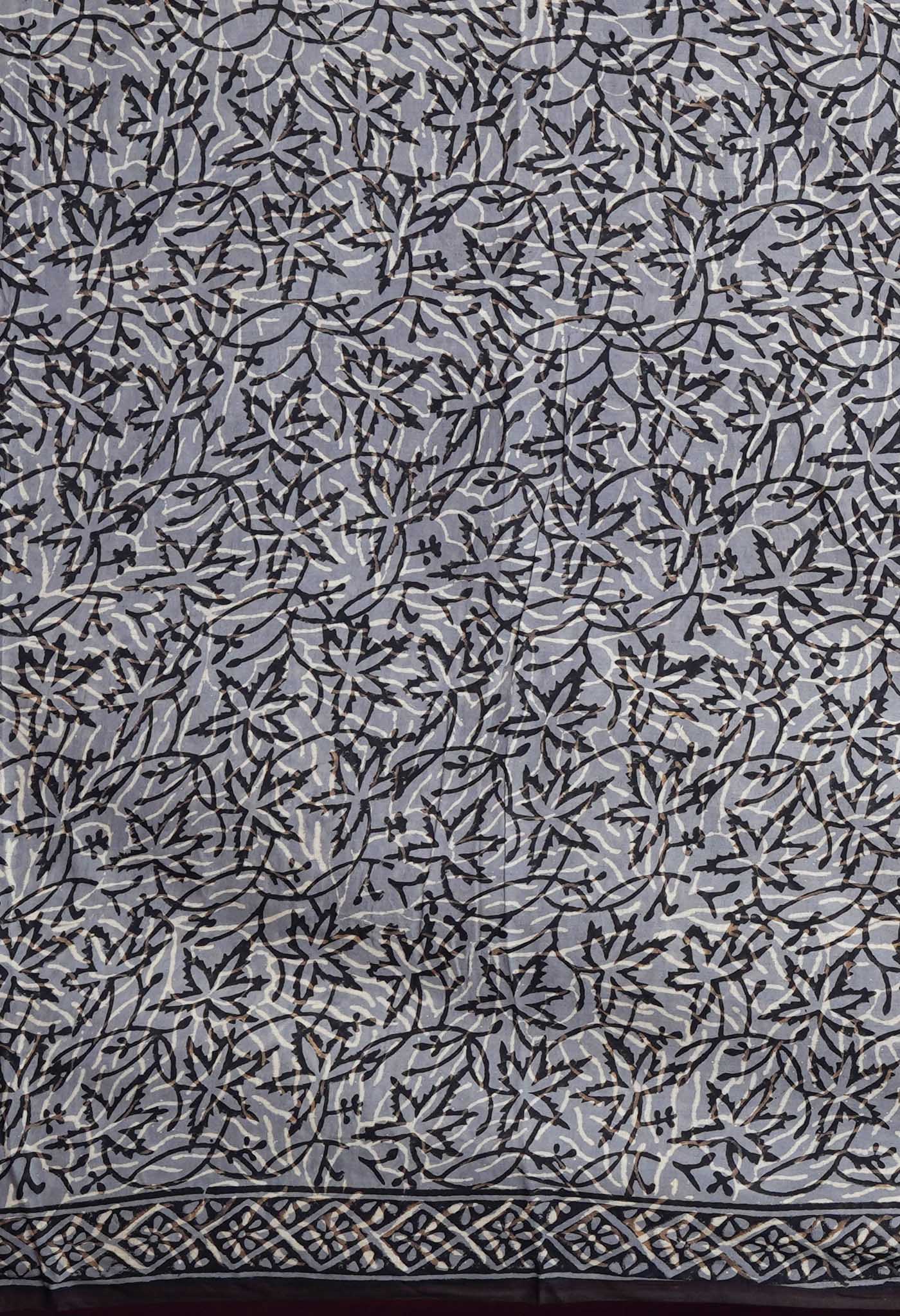 Grey Pure Bagru Block Printed Soft Cotton Saree-UNM82668