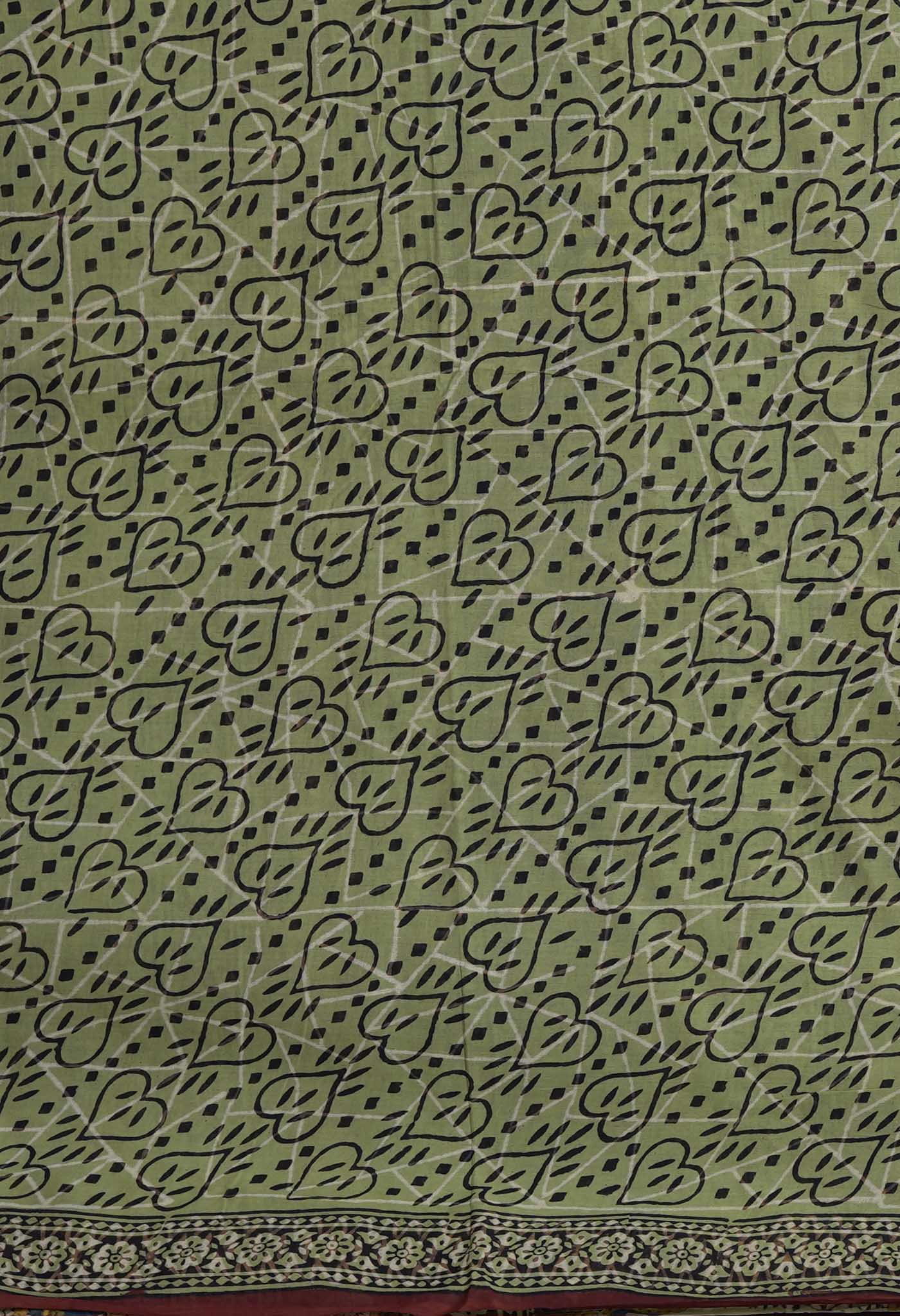 Green Pure Bagru Block Printed Soft Cotton Saree-UNM82670