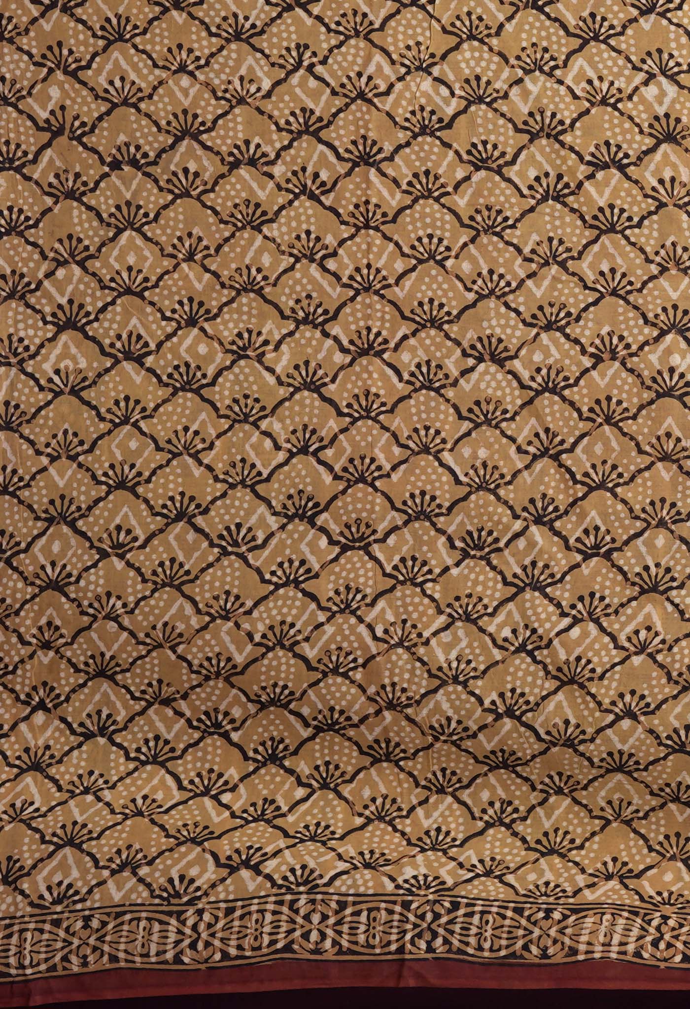 Brown Pure Bagru Block Printed Soft Cotton Saree-UNM82671