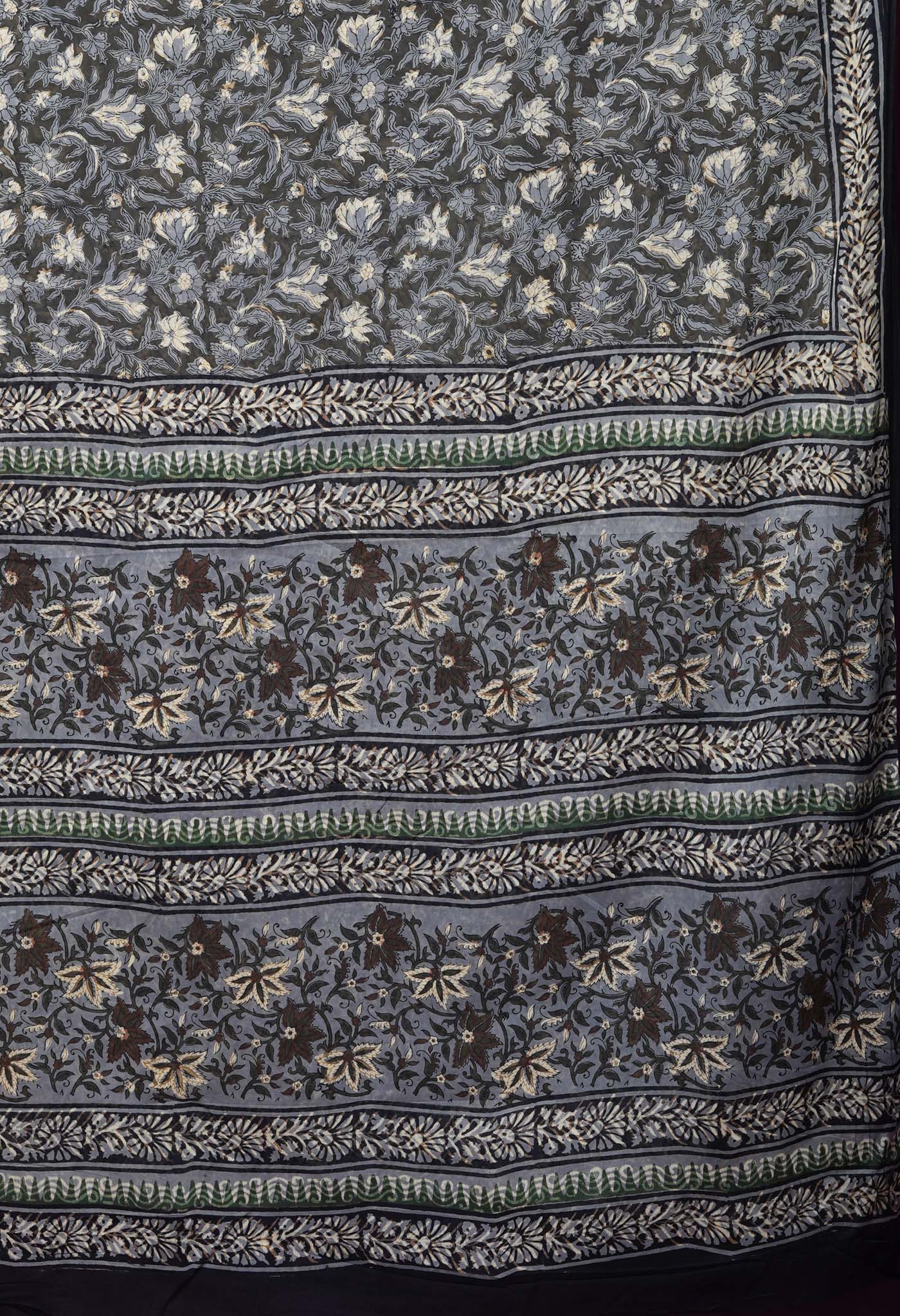 Dark Green Pure Bagru Block Printed Soft Cotton Saree-UNM82673