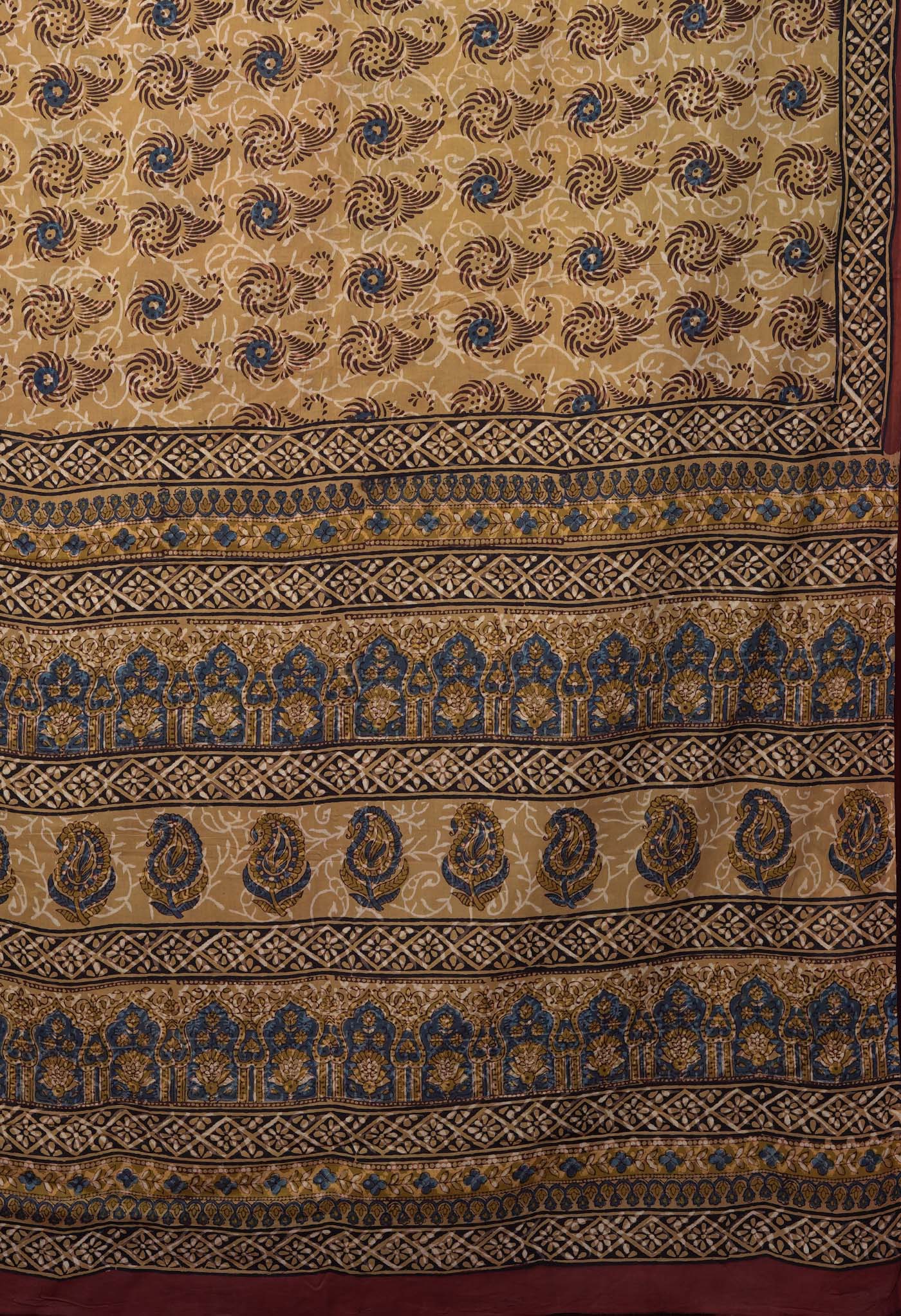 Brown Pure Bagru Block Printed Soft Cotton Saree-UNM82674