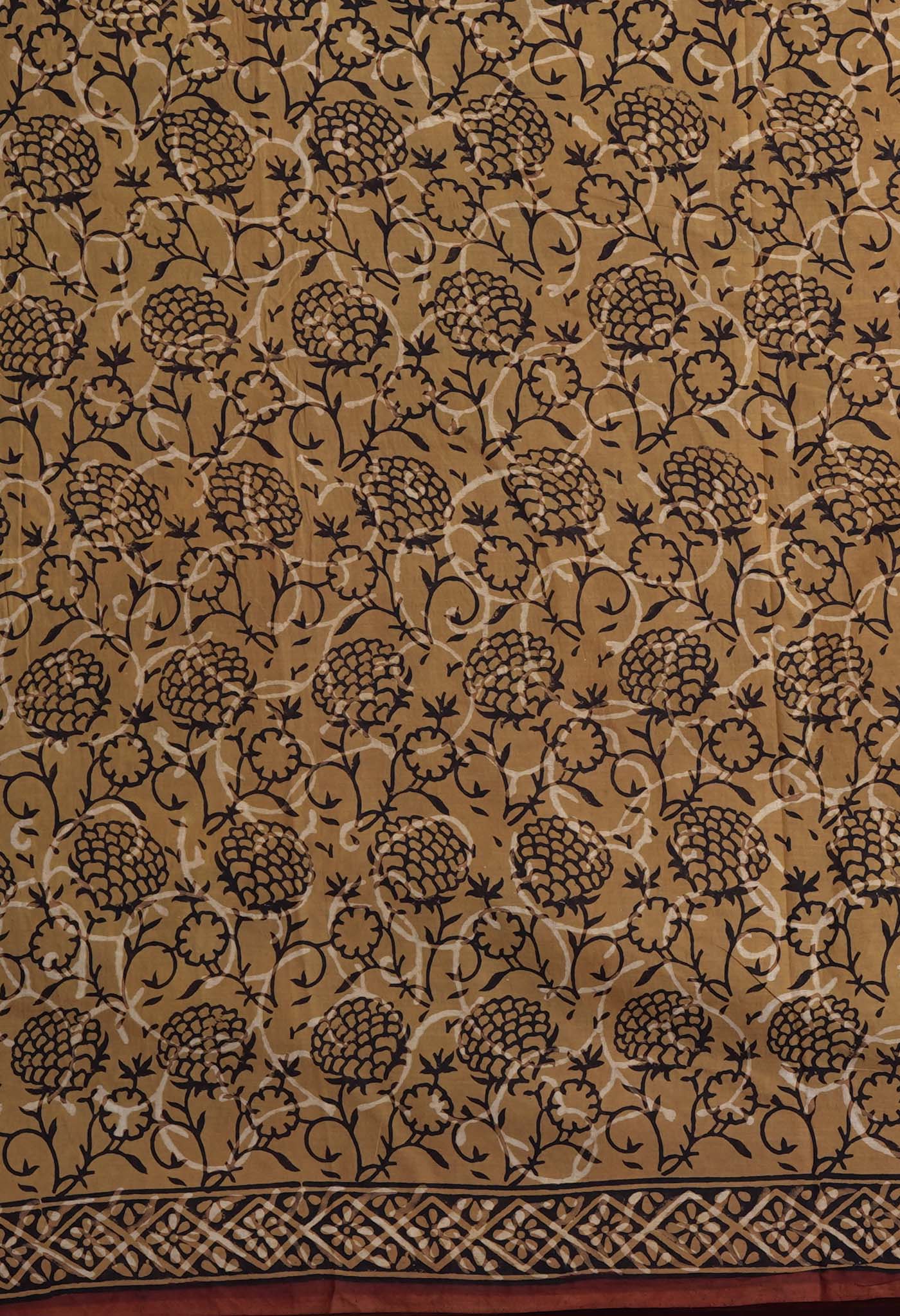 Brown Pure Bagru Block Printed Soft Cotton Saree-UNM82674
