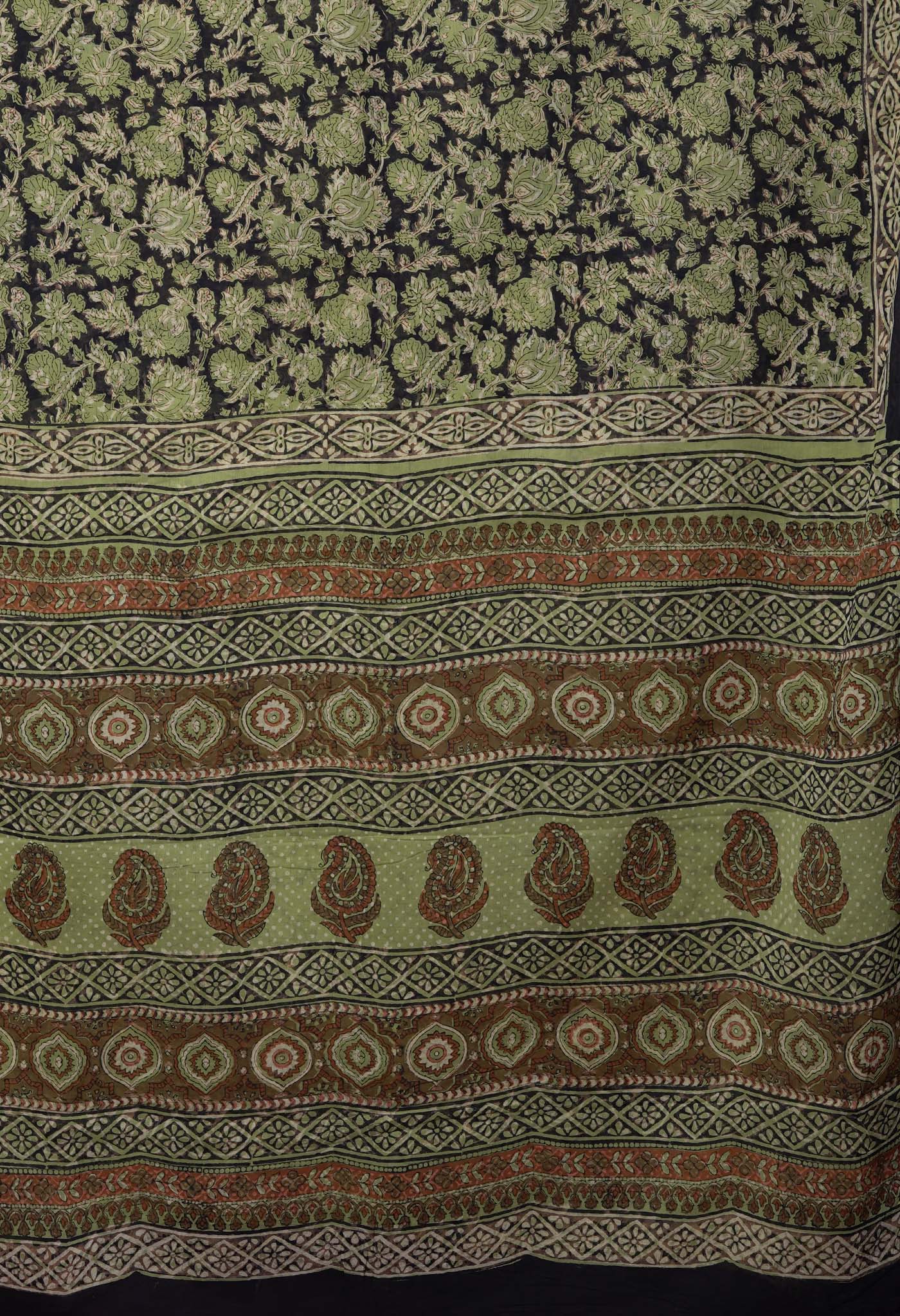 Black Pure Bagru Block Printed Soft Cotton Saree-UNM82676