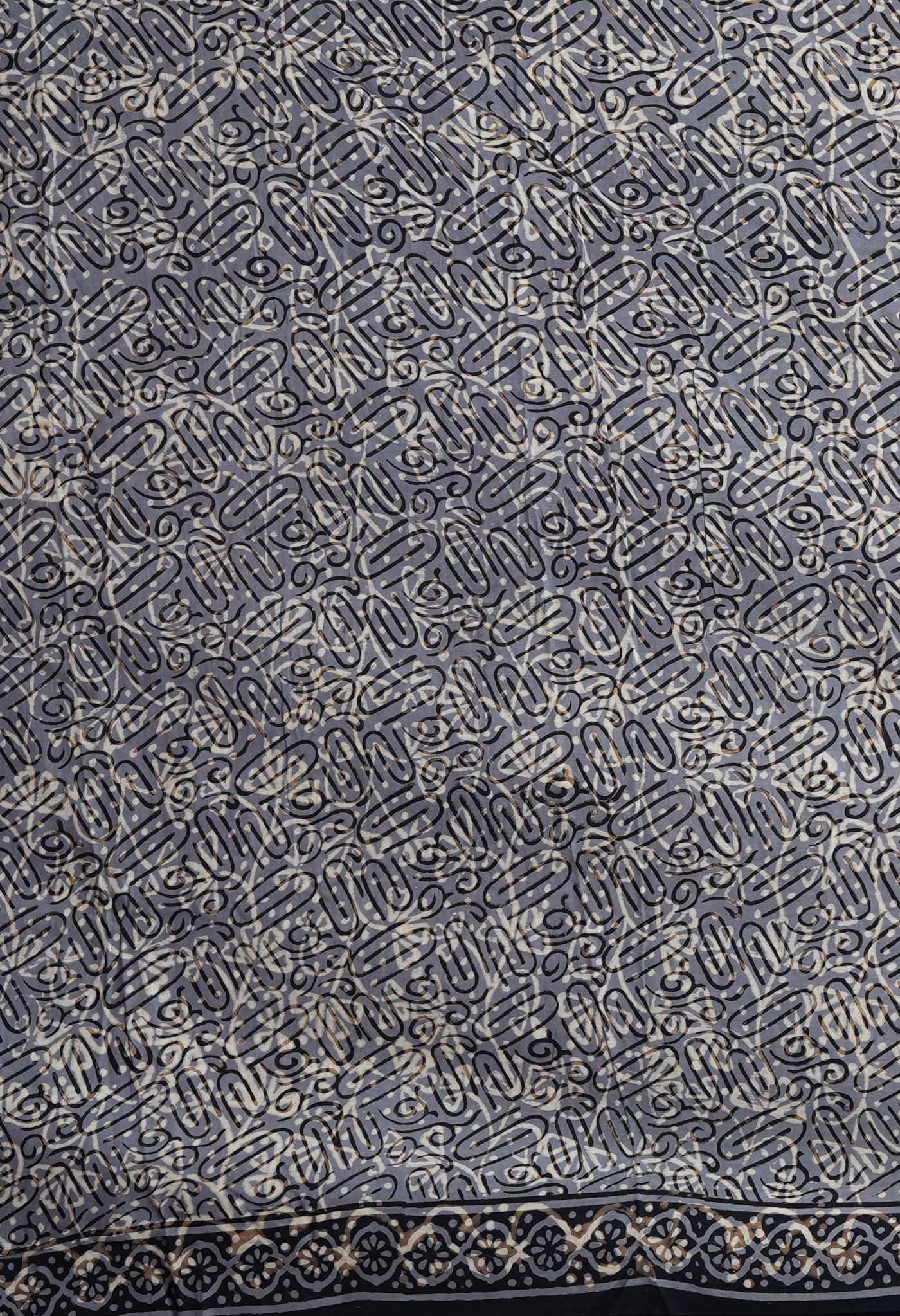 Grey Pure Bagru Block Printed Soft Cotton Saree-UNM82680