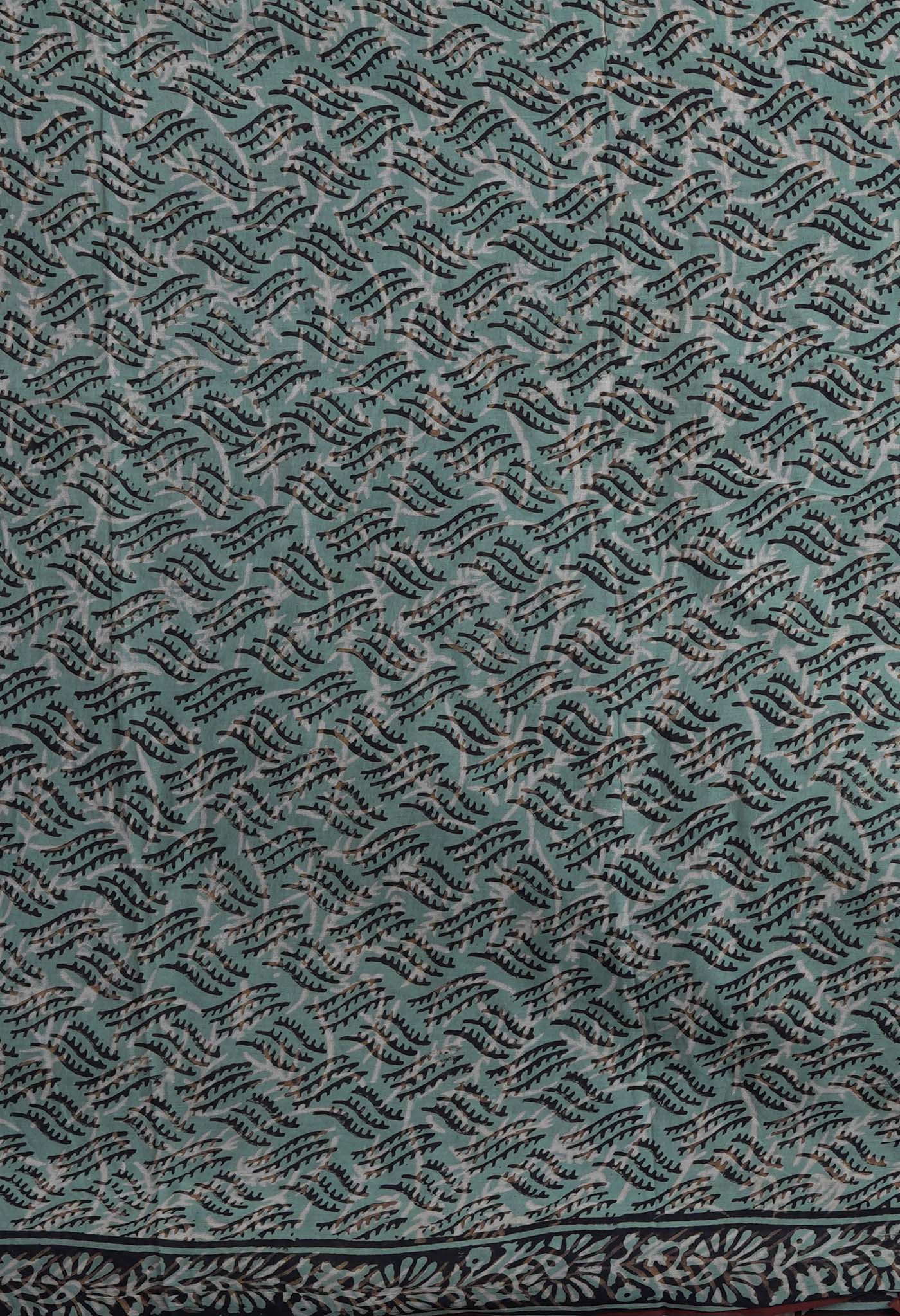 Peacock Blue Pure Bagru Block Printed Soft Cotton Saree-UNM82681