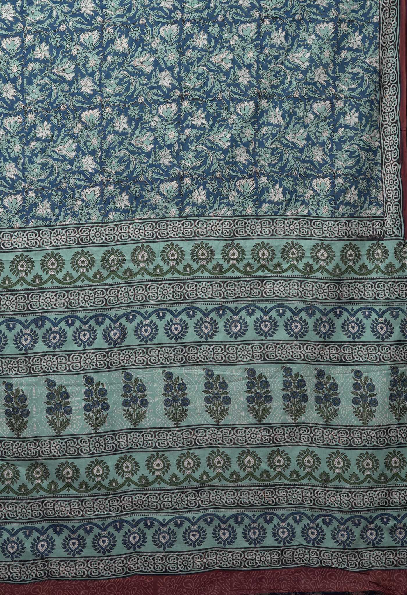 Peacock Blue Pure Bagru Block Printed Soft Cotton Saree-UNM82684