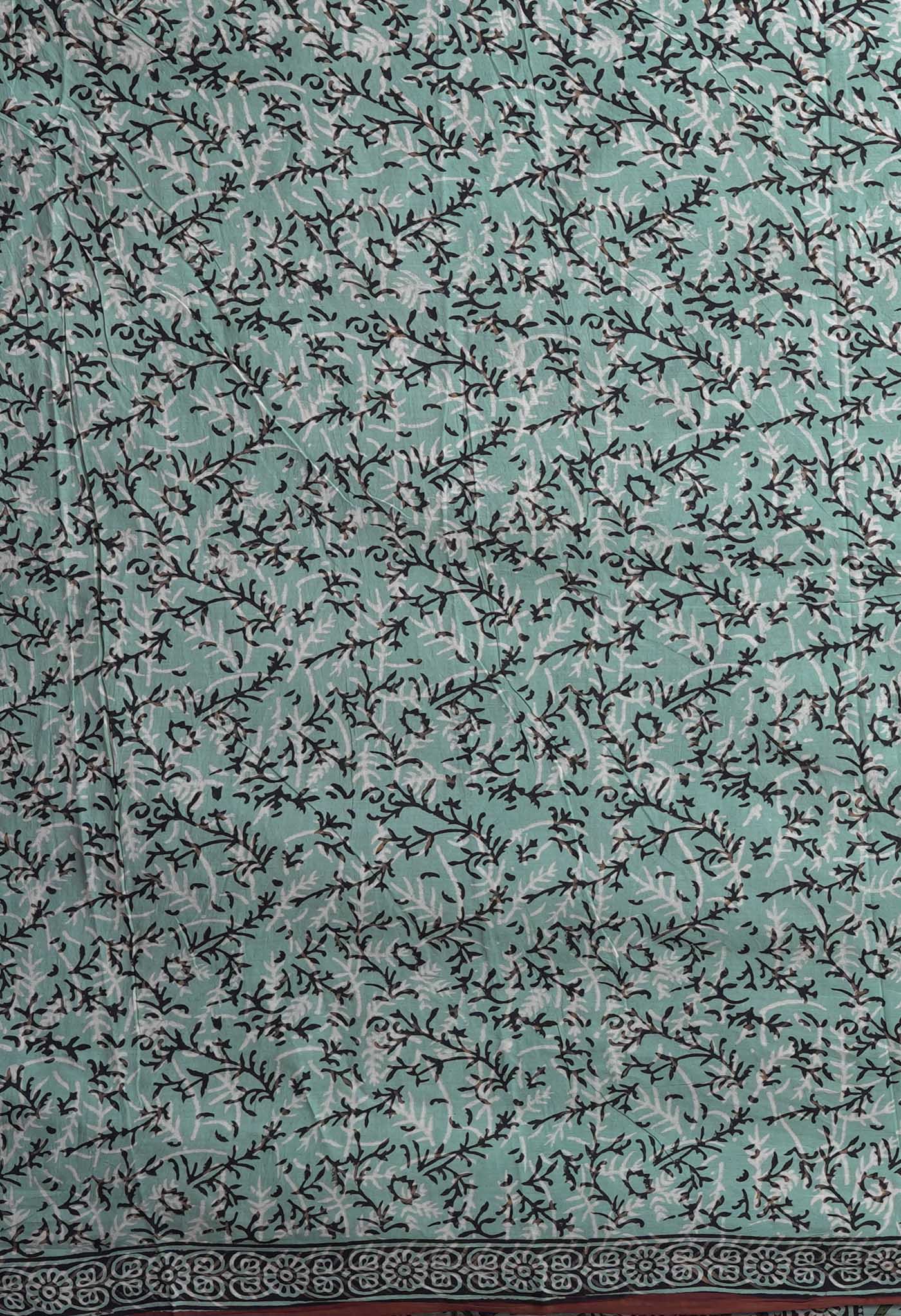 Peacock Blue Pure Bagru Block Printed Soft Cotton Saree-UNM82684