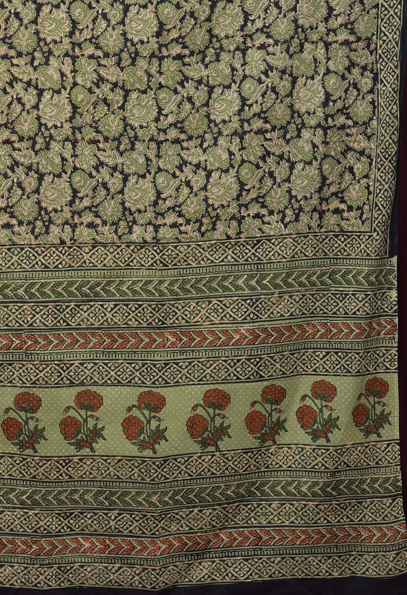 Black Pure Bagru Block Printed Soft Cotton Saree-UNM82685