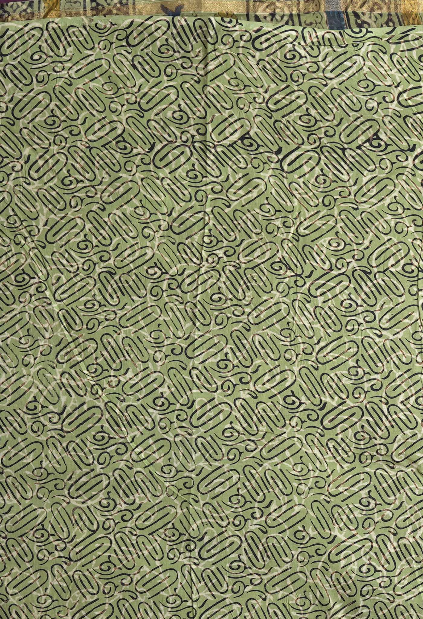 Green Pure Bagru Block Printed Chanderi Sico Saree-UNM82690