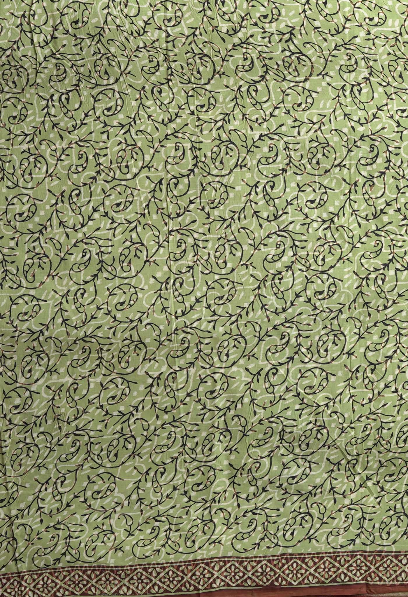 Green Pure Bagru Block Printed Chanderi Sico Saree-UNM82693