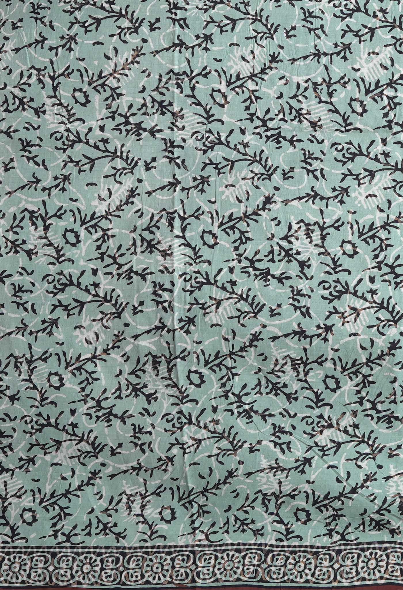 Peacock Blue Pure Bagru Block Printed Chanderi Sico Saree-UNM82696