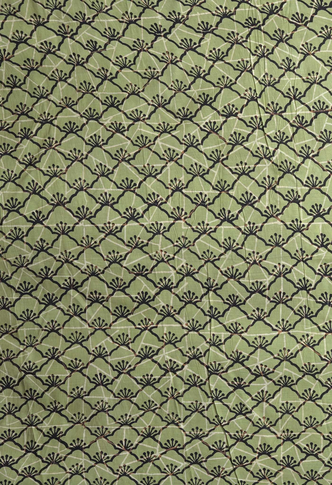 Green Pure Bagru Block Printed Chanderi Sico Saree-UNM82698