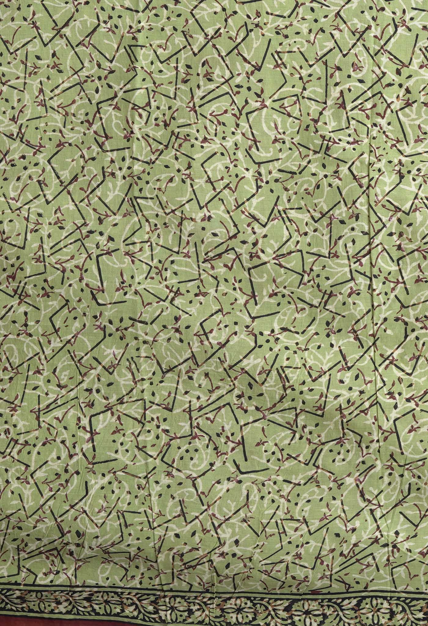 Green Pure Bagru Block Printed Chanderi Sico Saree-UNM82705