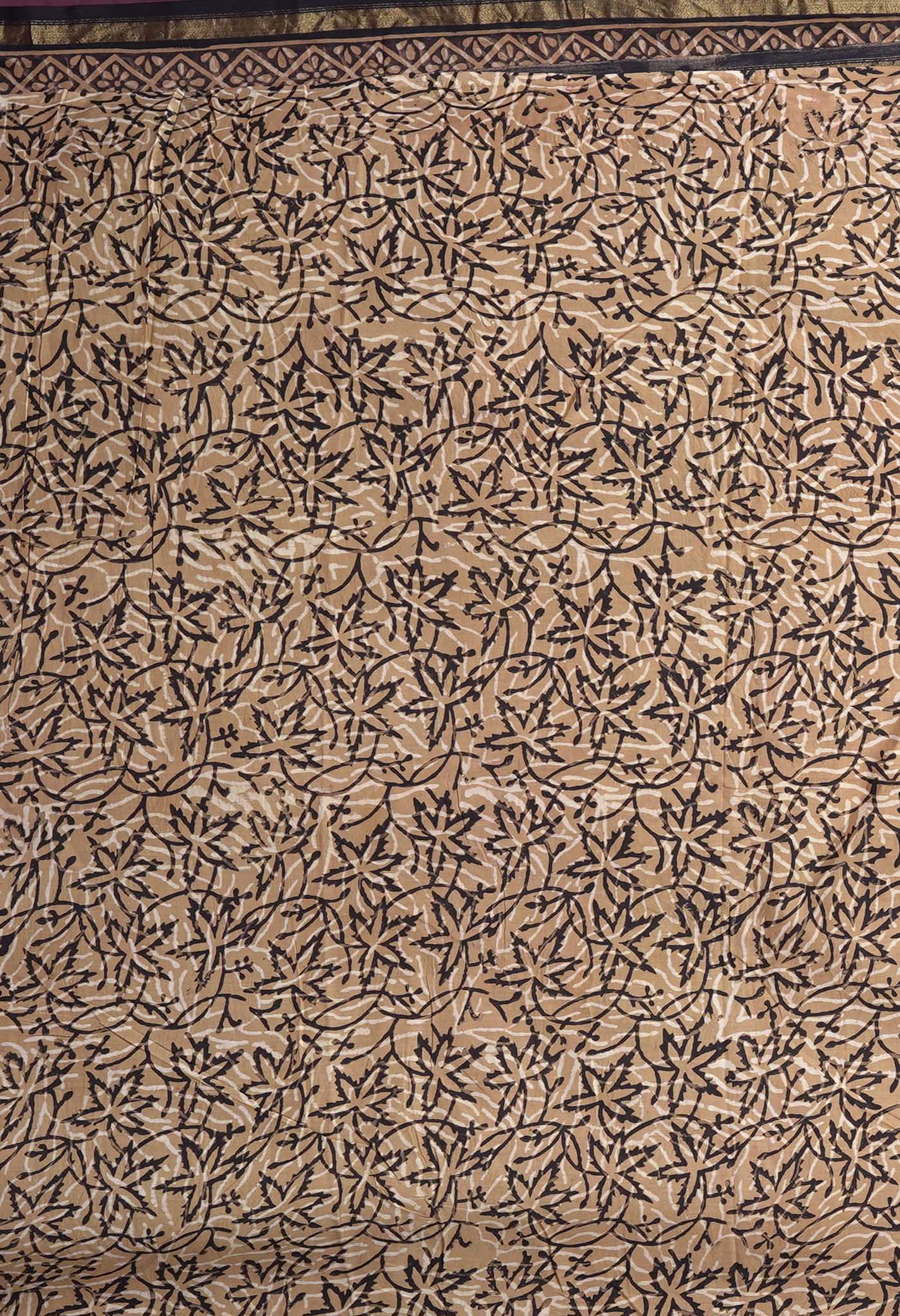 Brown Pure Bagru Block Printed Chanderi Sico Saree-UNM82709