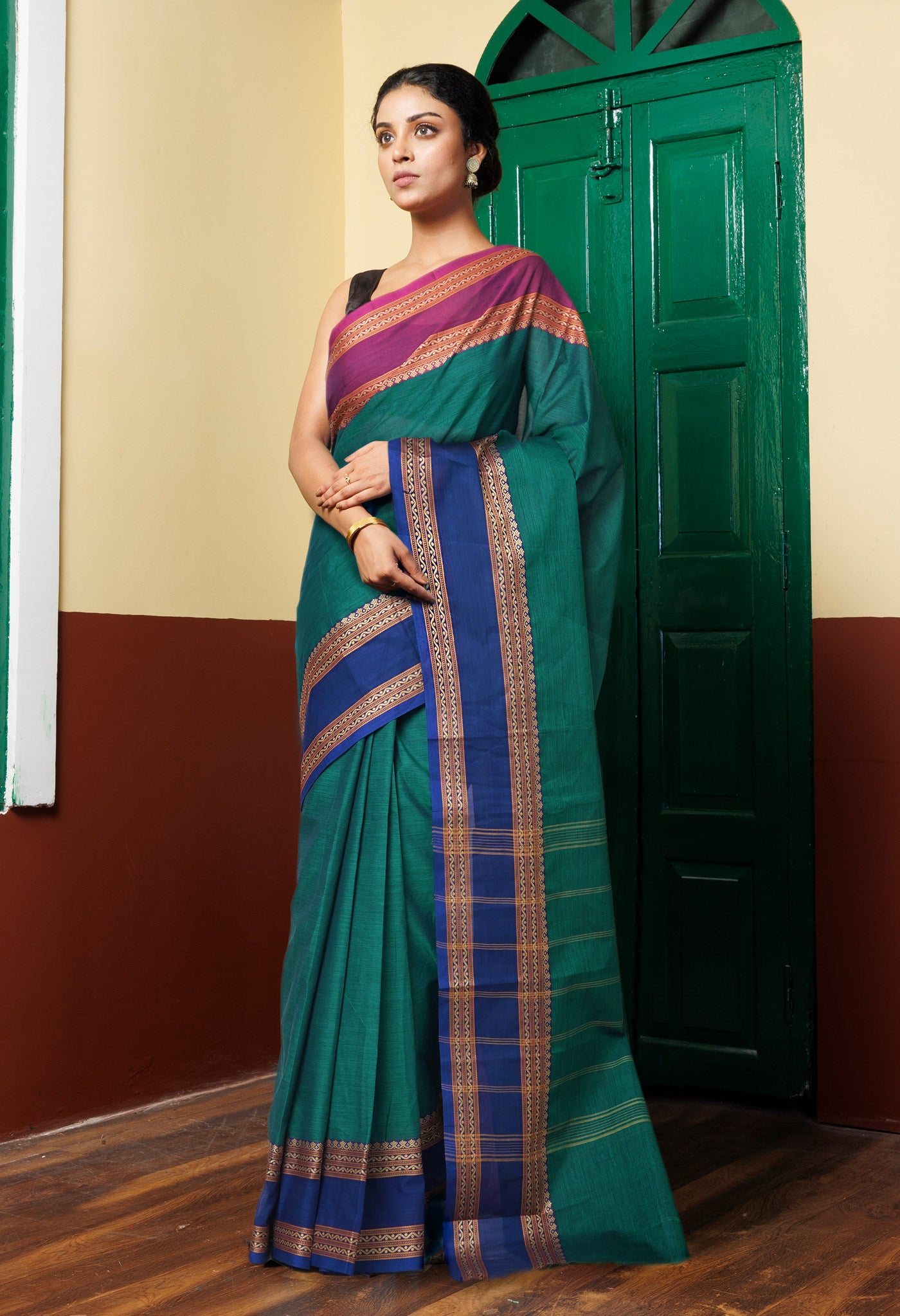 Peacock Green Pure Pavani Handcrafted Kanchi Cotton Saree-UNM82724