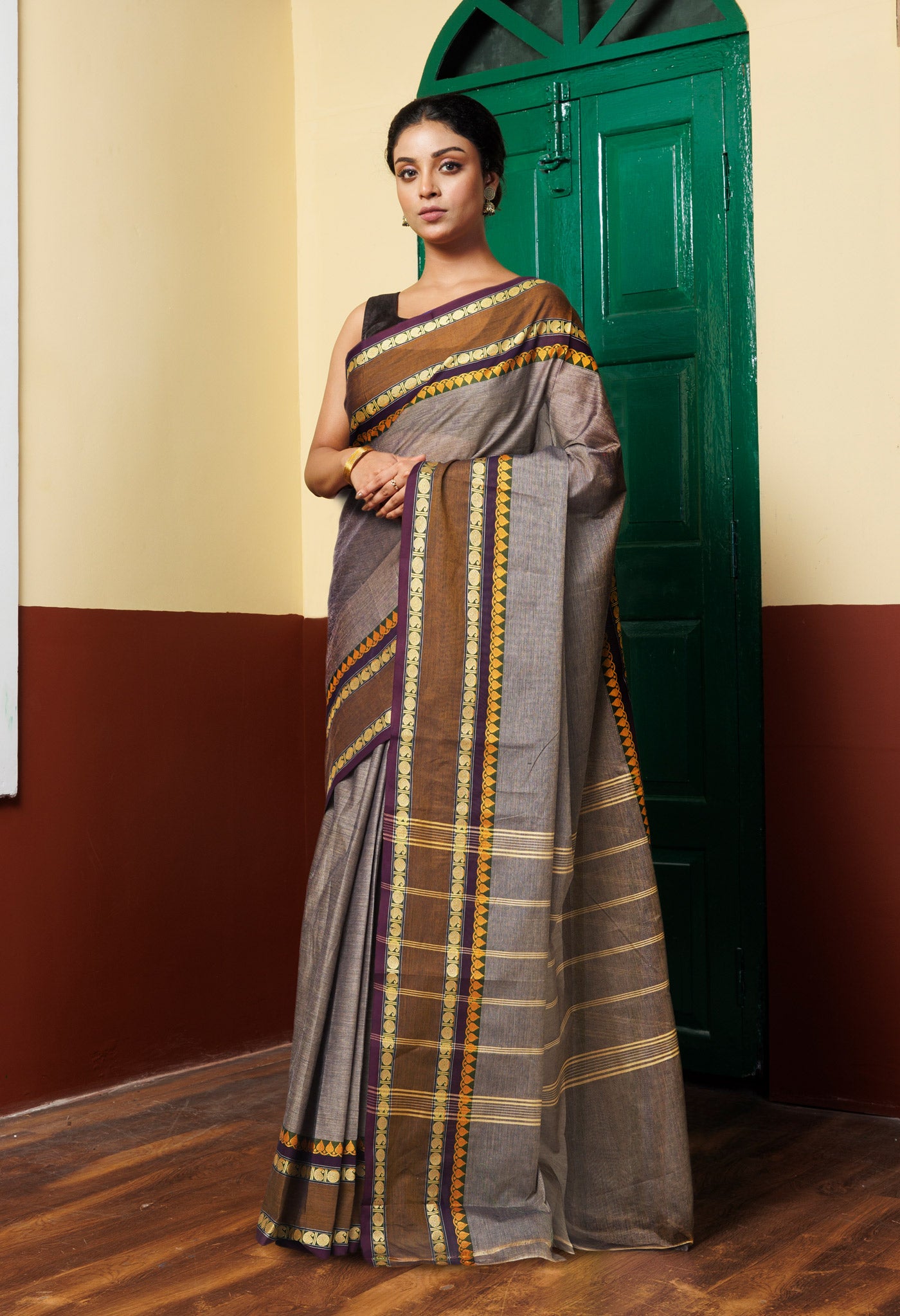 Brown Pure Pavani Handcrafted Kanchi Cotton Saree-UNM82726