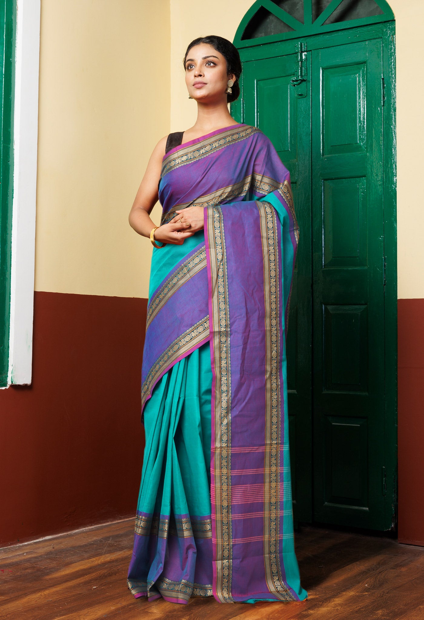 Peacock Blue Pure Pavani Handcrafted Kanchi Cotton Saree-UNM82732