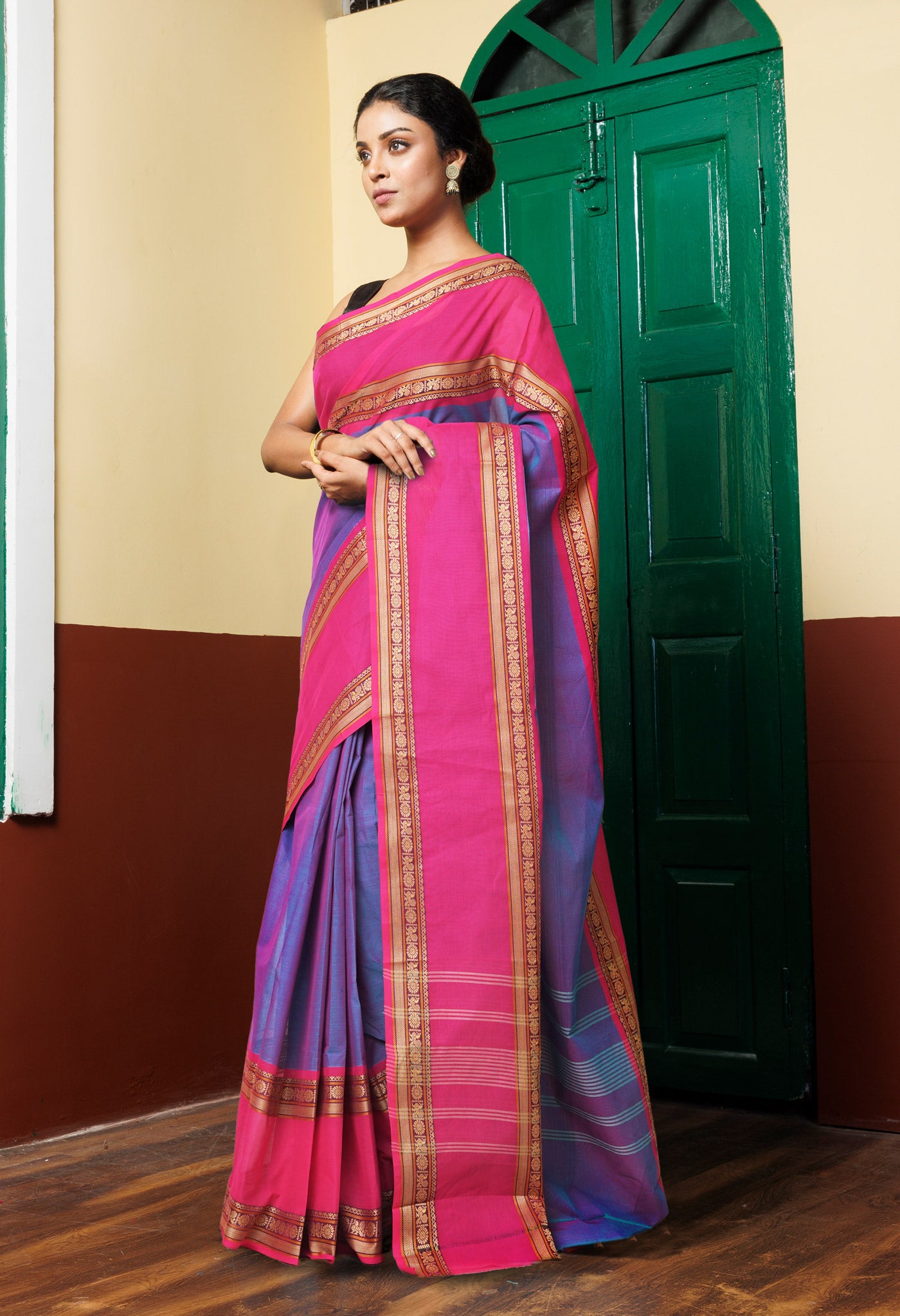 Peacock Green Pure Pavani Handcrafted Kanchi Cotton Saree-UNM82734