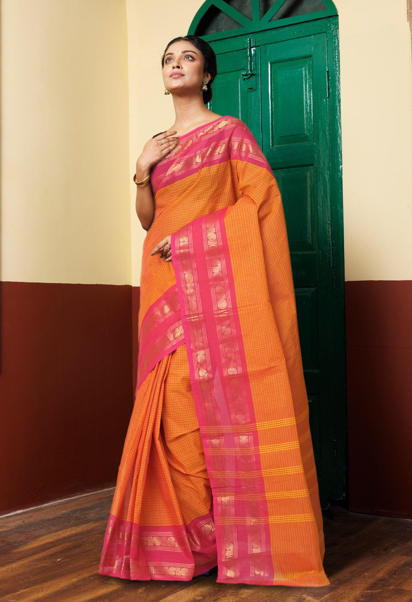 Orange Pure Pavani Handcrafted Kanchi Cotton Saree-UNM82751