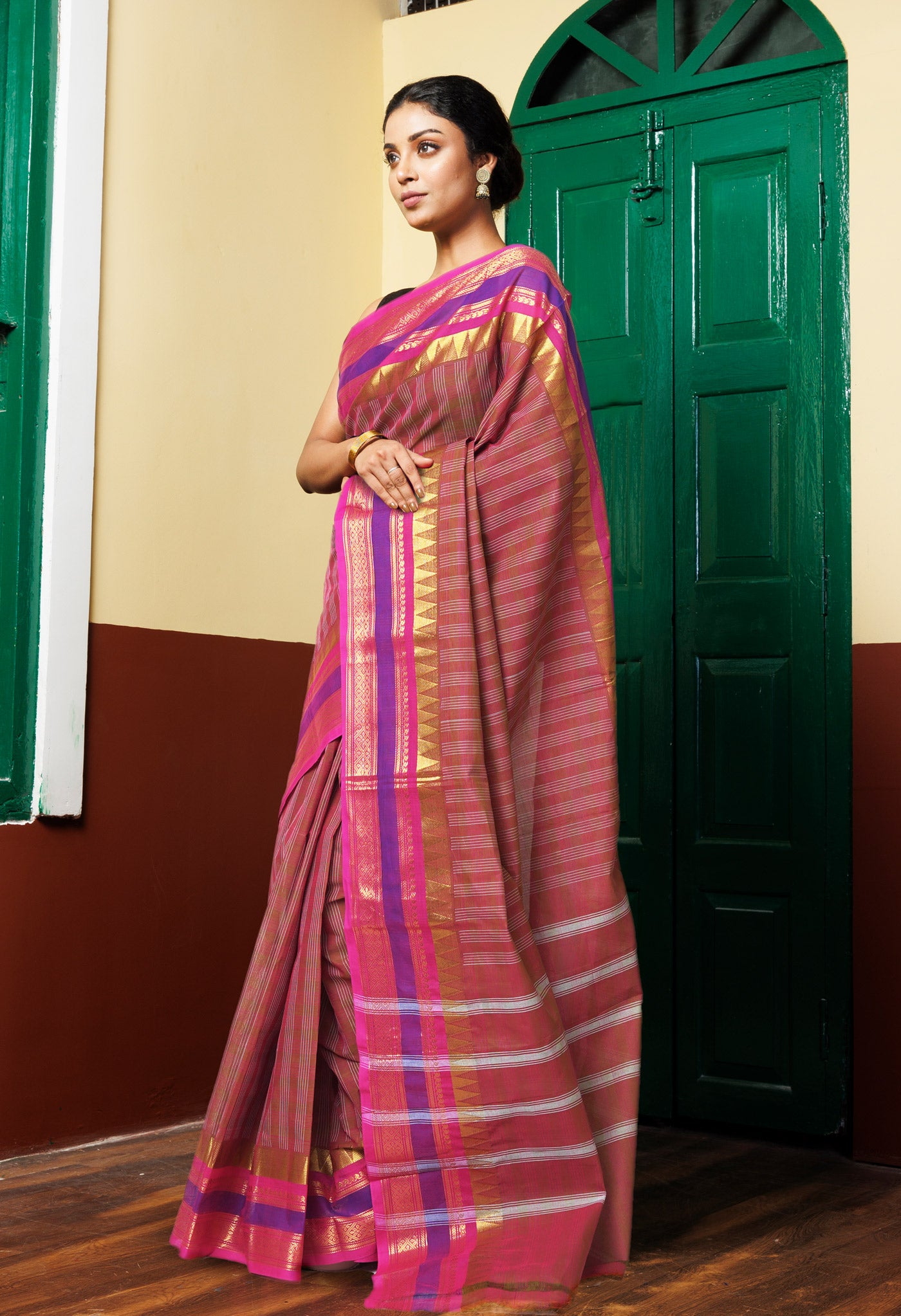 Brown Pure Pavani Handcrafted Kanchi Cotton Saree-UNM82753