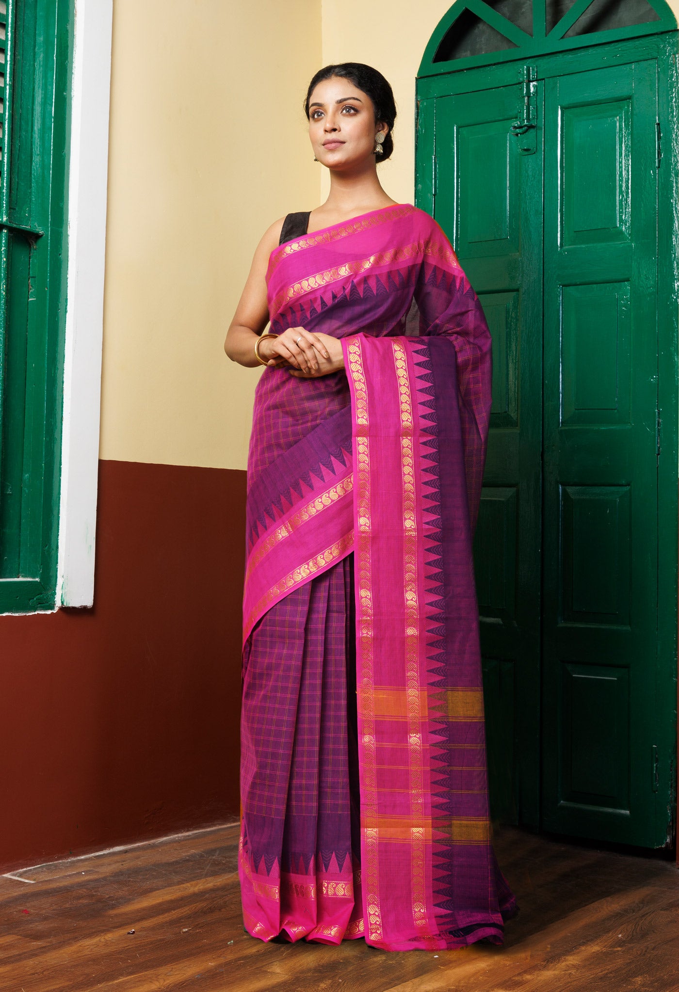 Dark Pink Pure Pavani Handcrafted Kanchi Cotton Saree-UNM82763