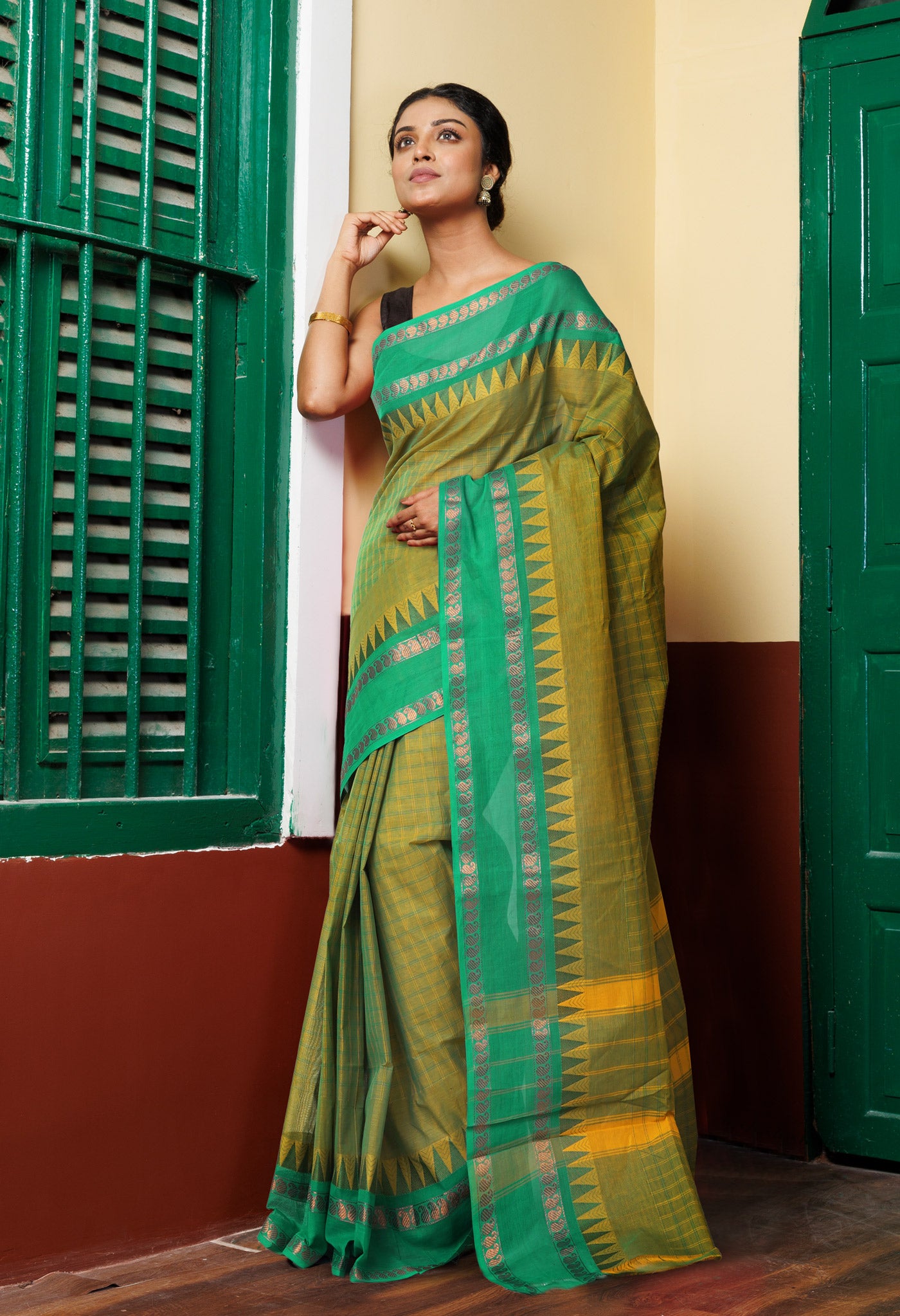 Mehindi Green Pure Pavani Handcrafted Kanchi Cotton Saree-UNM82765