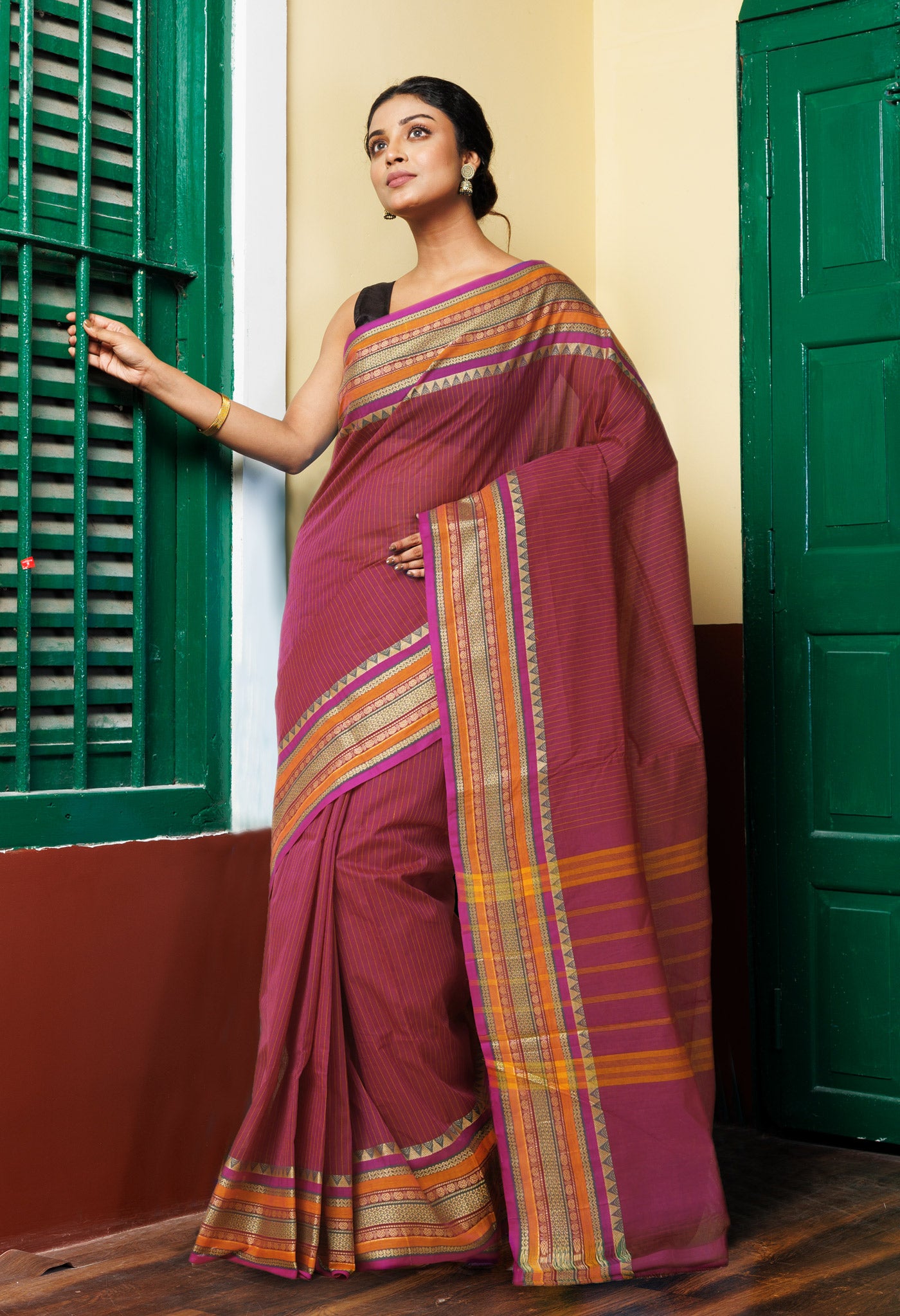 Burgundy Pure Pavani Handcrafted Kanchi Cotton Saree-UNM82792