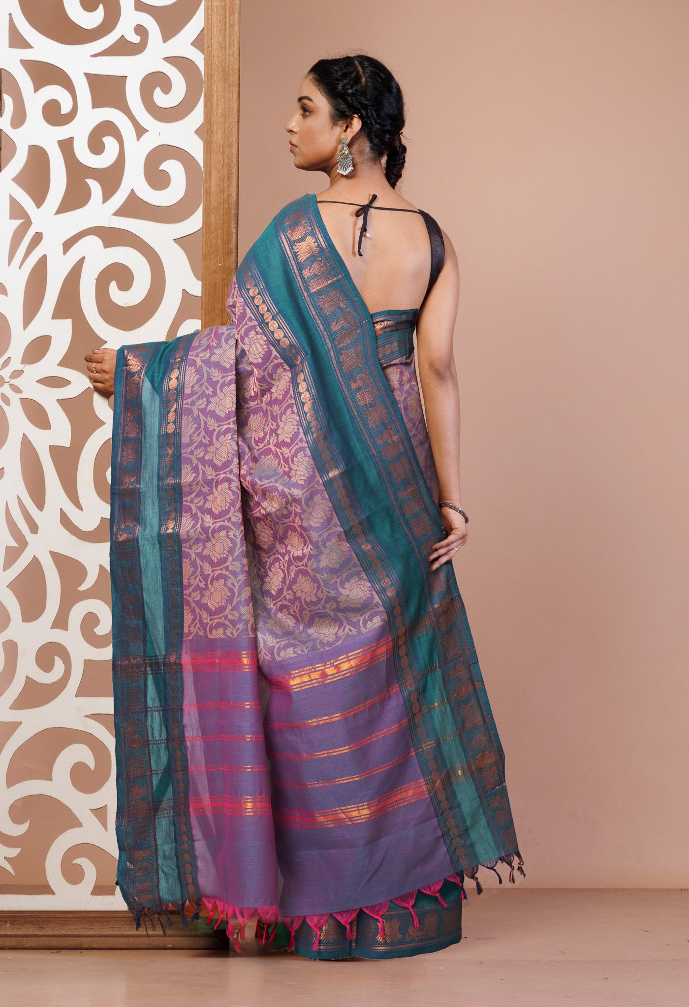 Pink Pure Pavani Handcrafted Jacquard Chettinad Cotton Saree-UNM82806