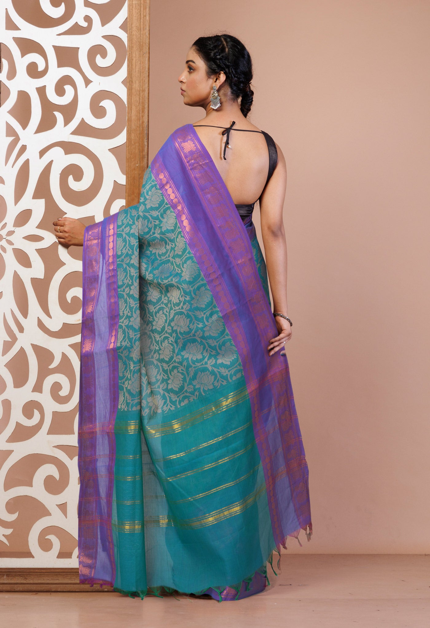 Blue Pure Pavani Handcrafted Jacquard Chettinad Cotton Saree-UNM82807