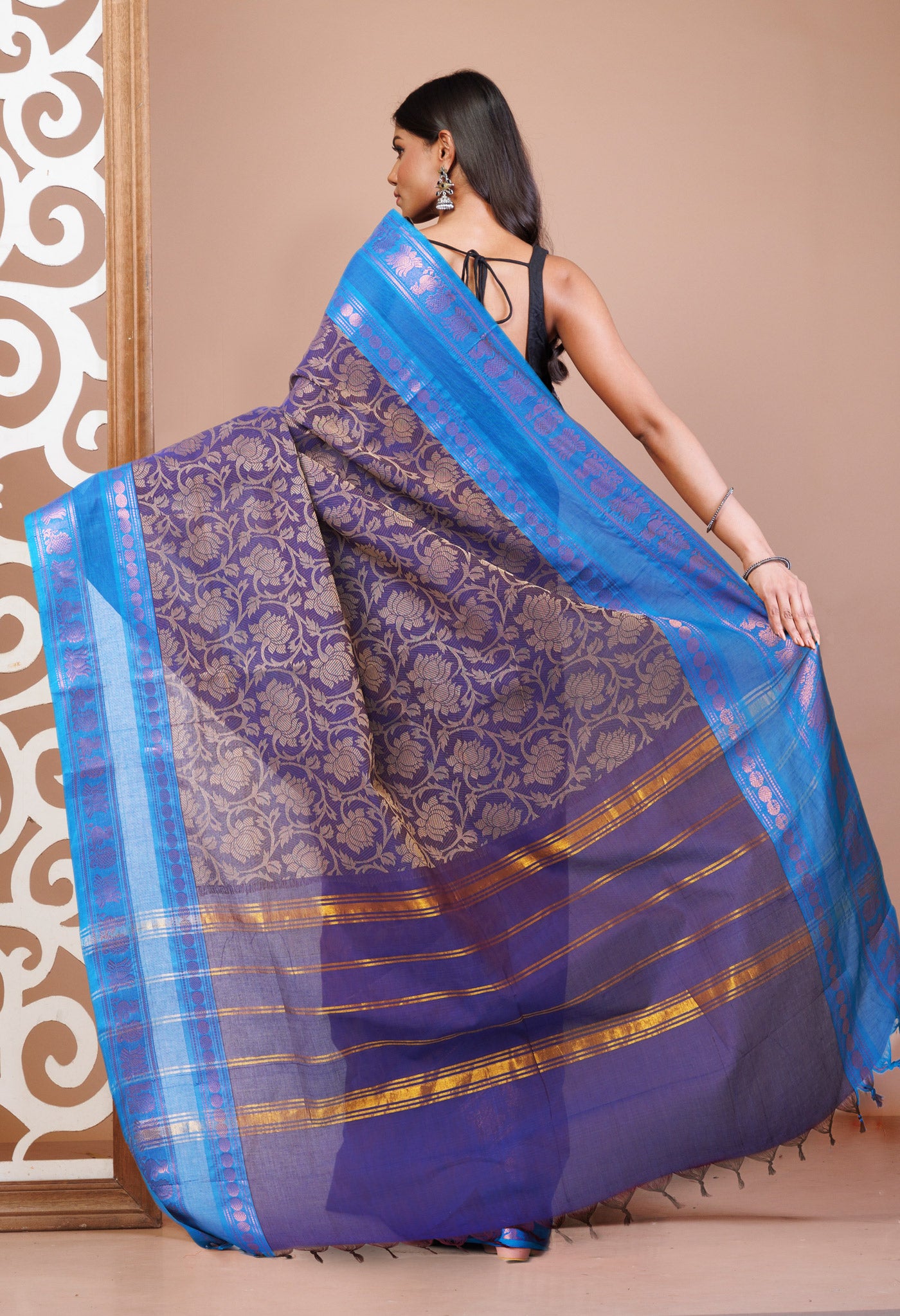 Violet Pure Pavani Handcrafted Jacquard Chettinad Cotton Saree-UNM82810