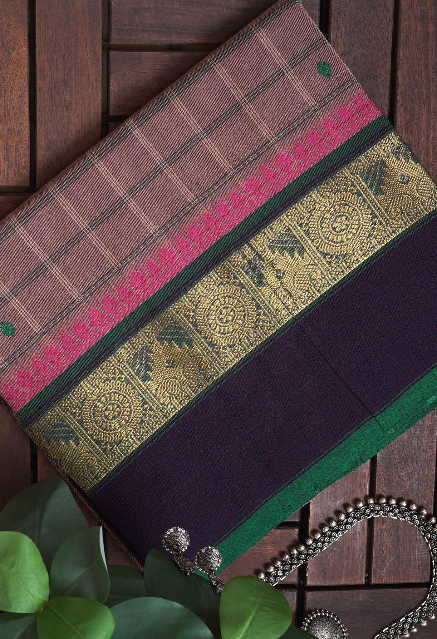 Brown Pure Pavani Handcrafted Kanchi Cotton Saree-UNM82824