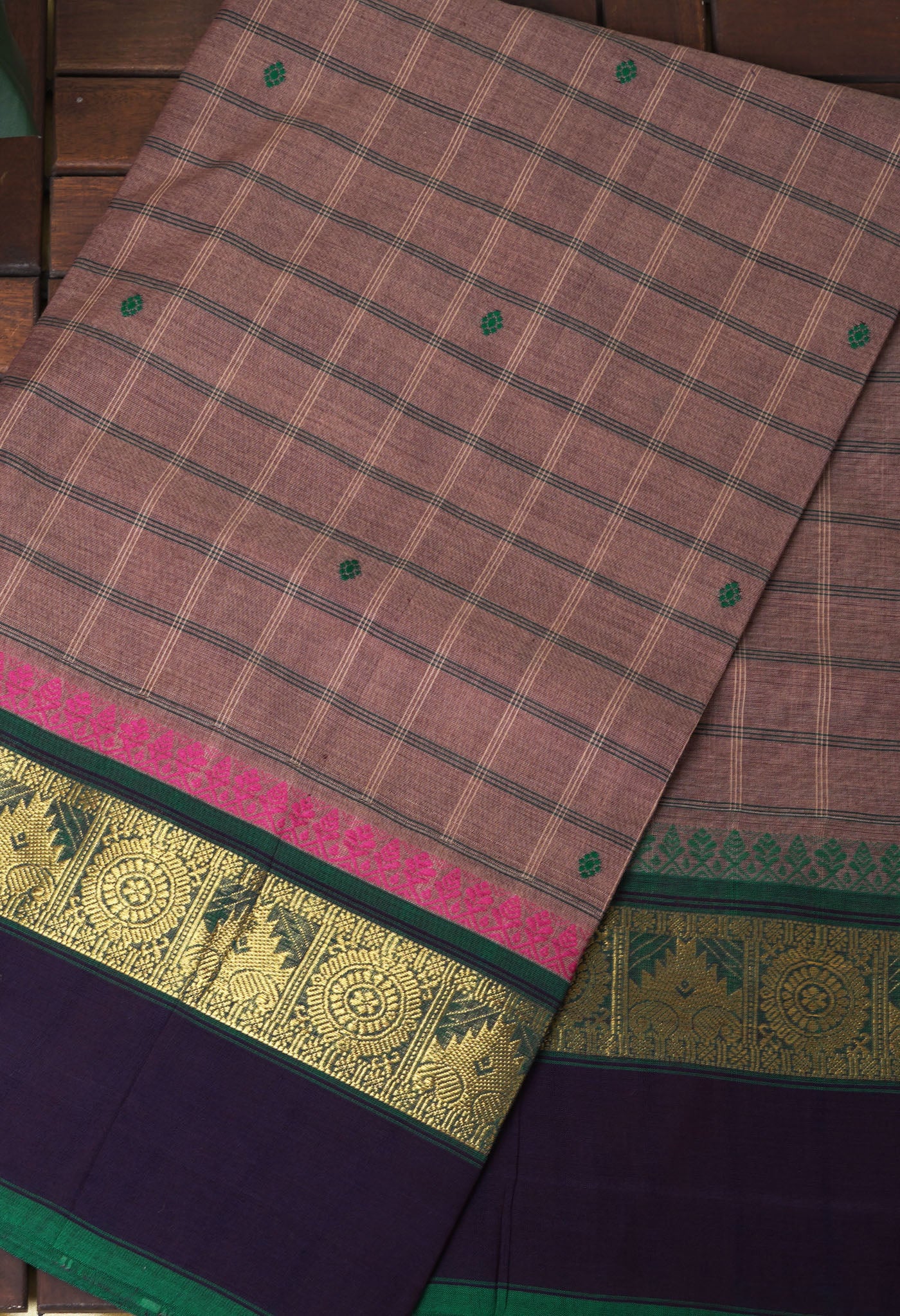 Brown Pure Pavani Handcrafted Kanchi Cotton Saree-UNM82824