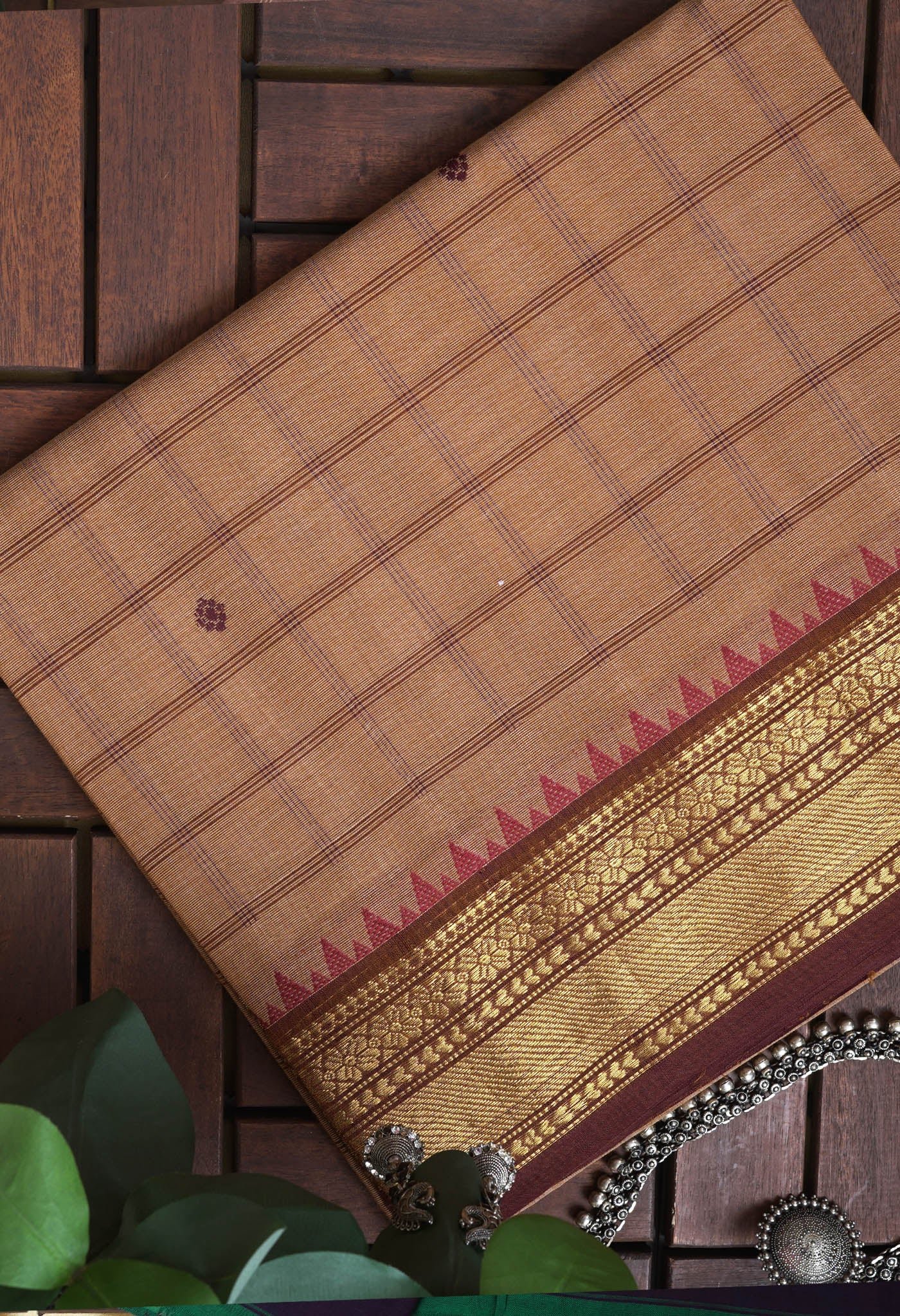 Brown Pure Pavani Handcrafted Kanchi Cotton Saree-UNM82826