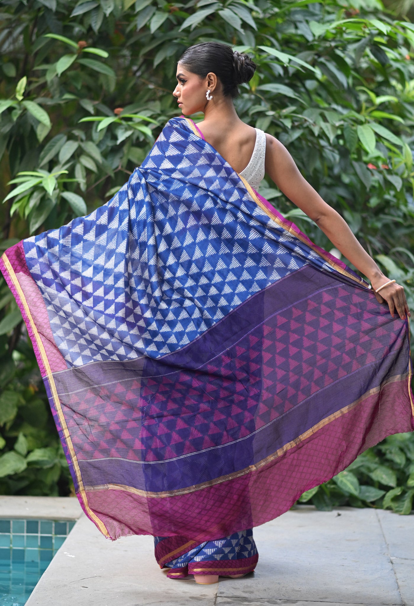 Navy Blue-Purple Pure Designer Printed Chanderi Sico Saree-UNM82857