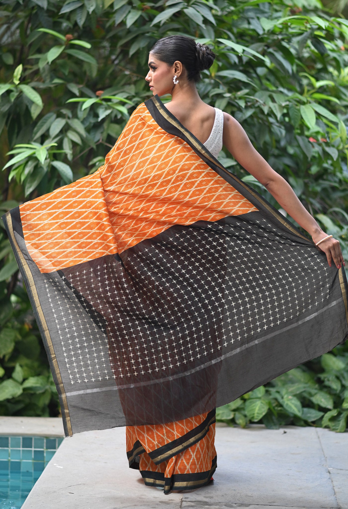 Orange-Black Pure Designer Printed Chanderi Sico Saree-UNM82860