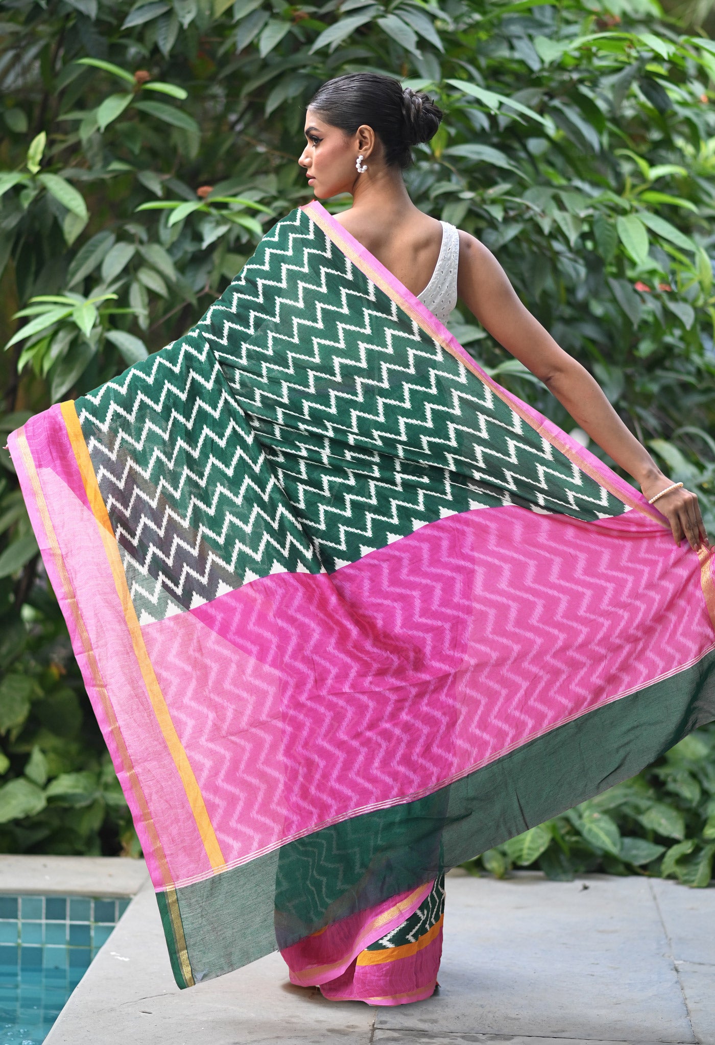 Green-Pink Pure Designer Printed Chanderi Sico Saree-UNM82863