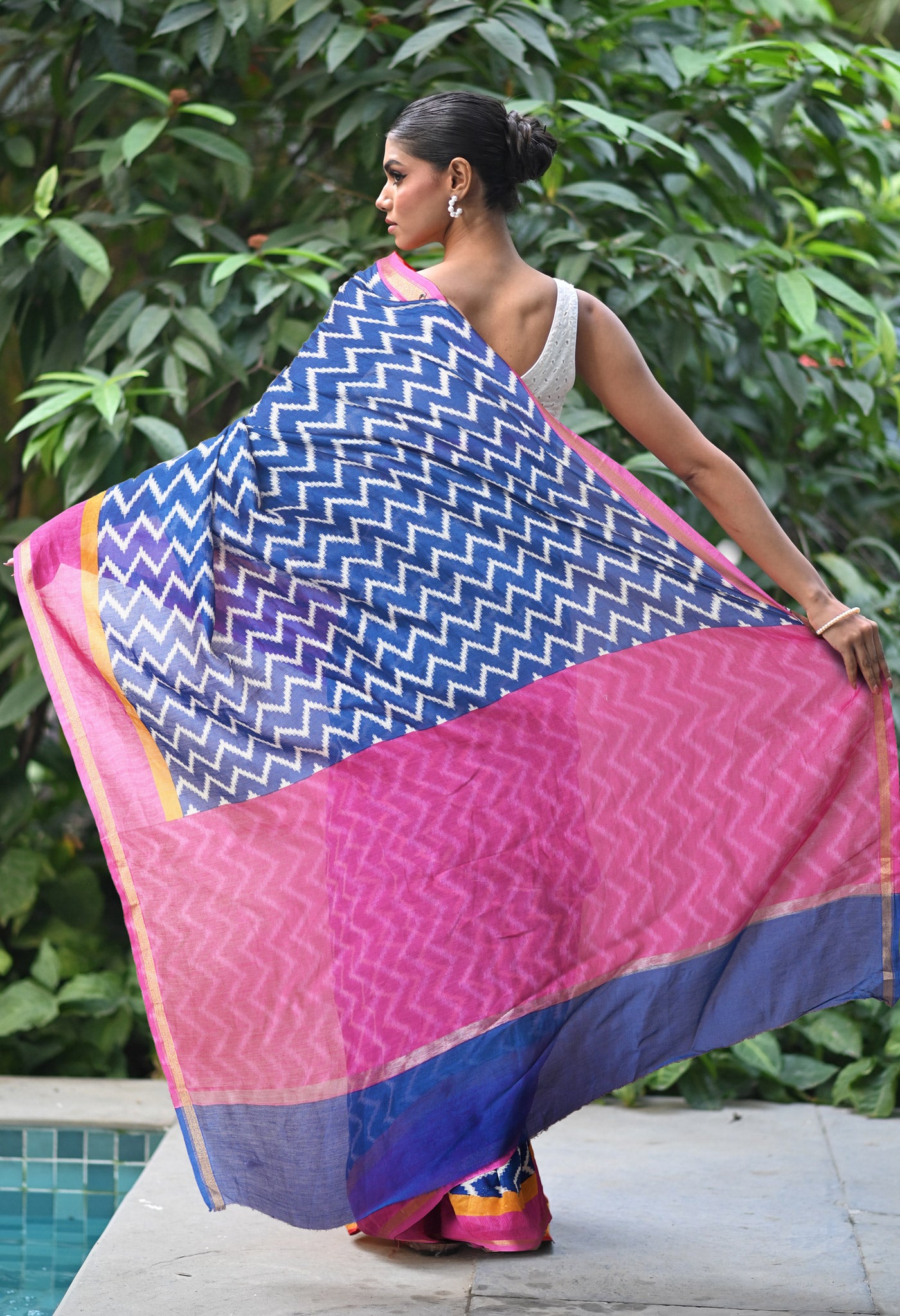 Navy Blue-Pink Pure Designer Printed Chanderi Sico Saree-UNM82865