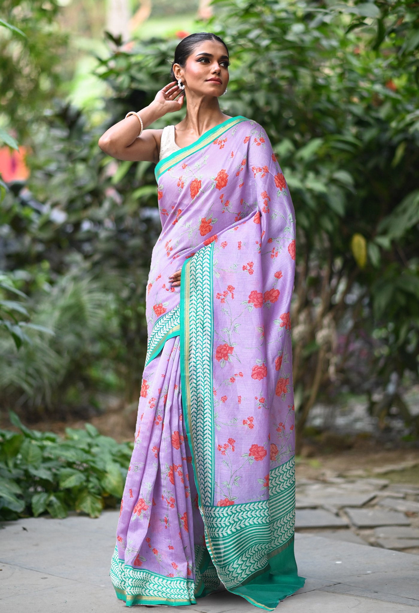 Pale LavenderTurquoise Blue Pure Designer Printed Chanderi Sico Saree-UNM82872