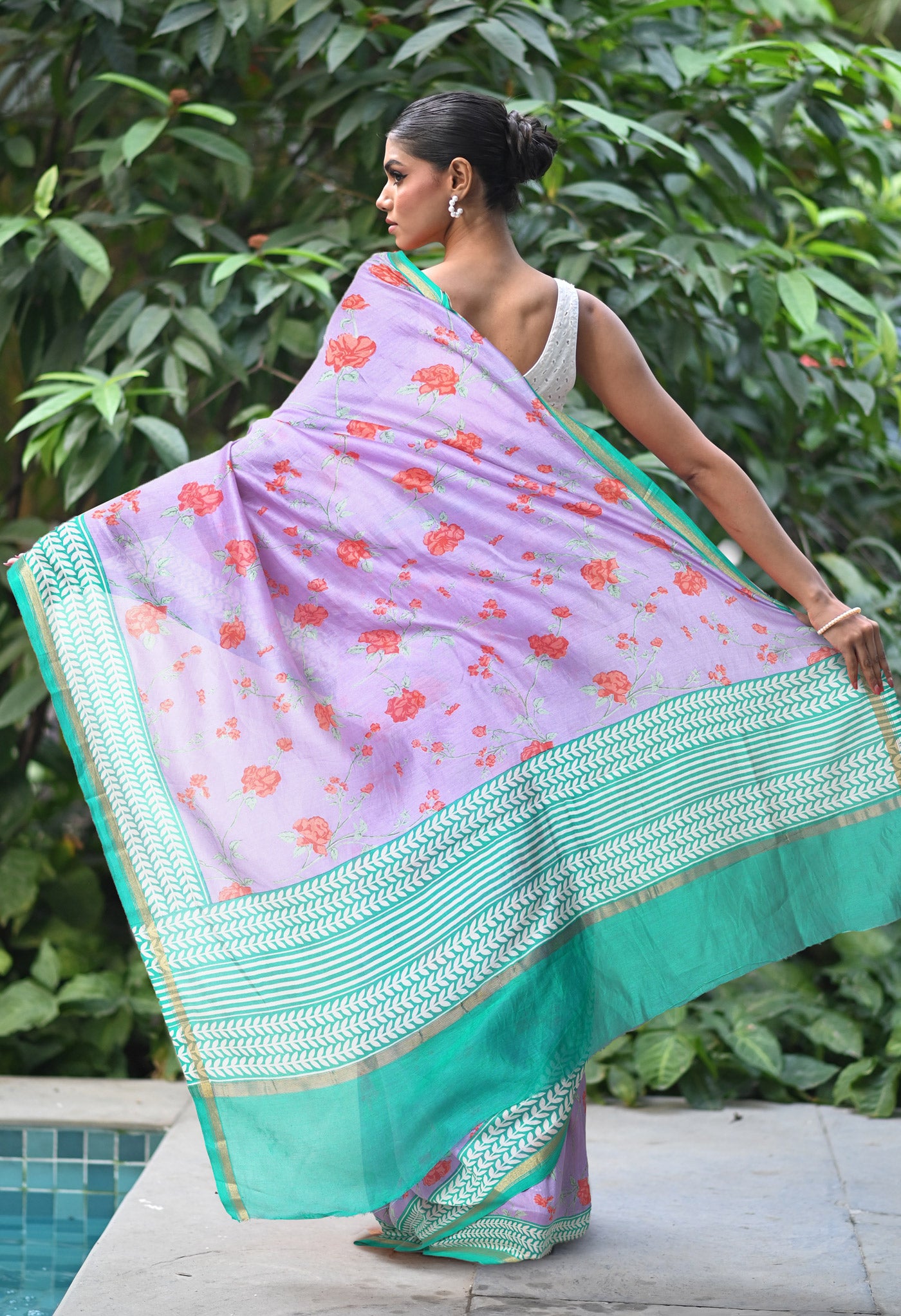 Pale LavenderTurquoise Blue Pure Designer Printed Chanderi Sico Saree-UNM82872